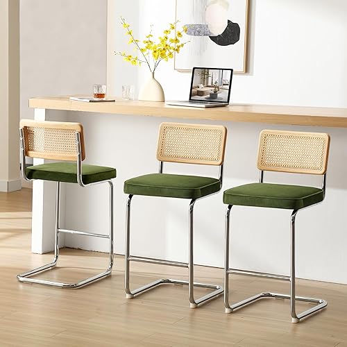 Miniatura 7 de Zesthouse Juego de 2 taburetes de bar de ratán natural, 26 pulgadas, modernas, bohemias, de altura de mostrador, con respaldo de madera maciza,