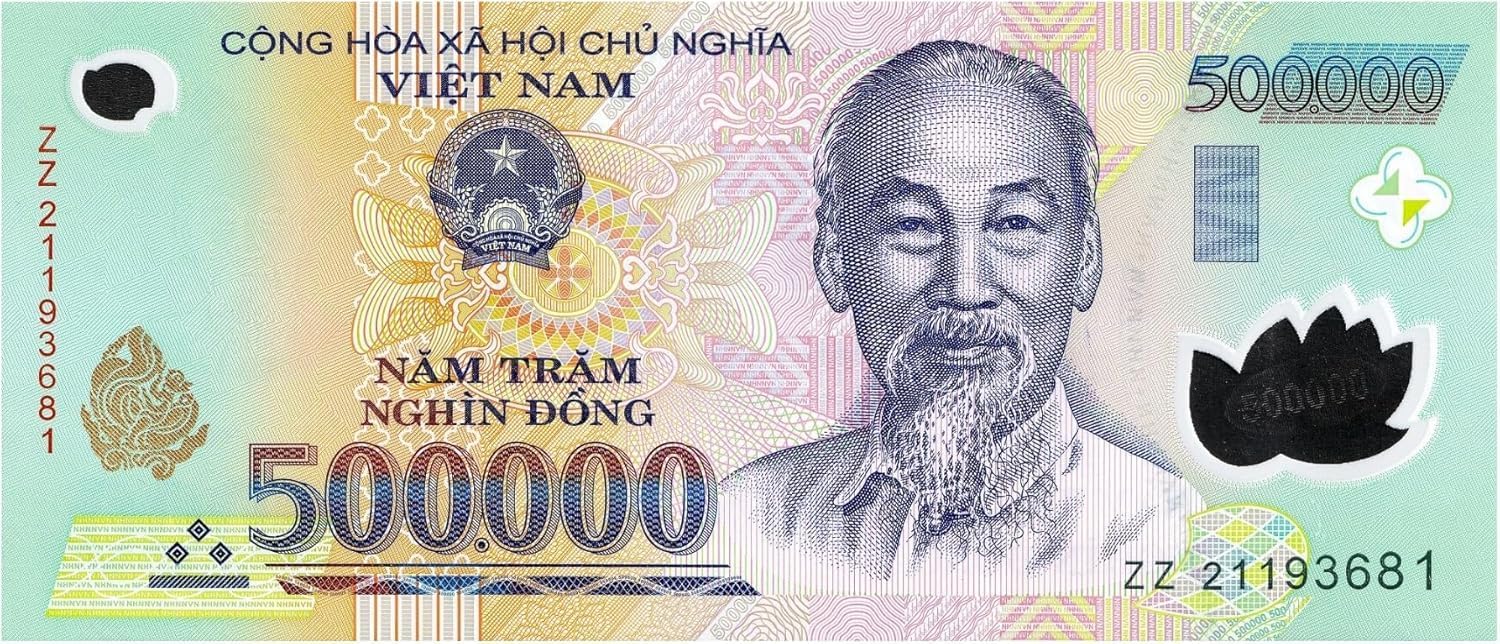 2 x 500,000 Dongs, P-124, UNC Polymer VND, Total One Million Dongs