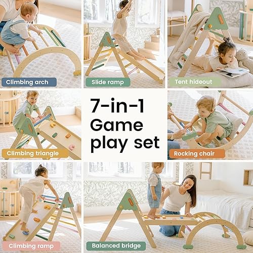Miniatura 3 de Tiny Land Pikler - Juego de triángulos 7 en 1 plegable Montessori para niños pequeños, juguetes de escalada para interiores, parque infantil de