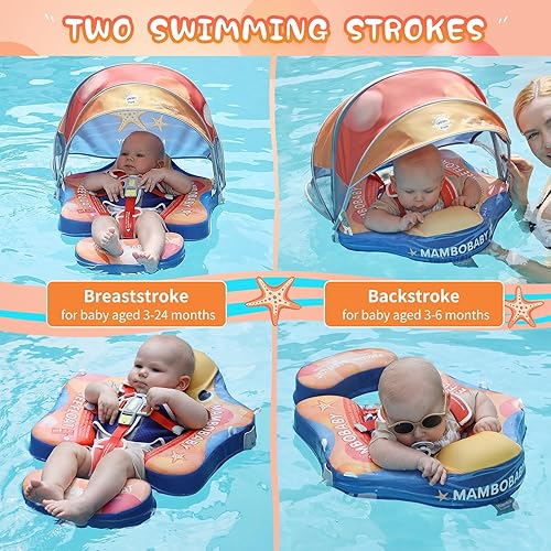 Miniatura 10 de Flotadores de bebé para piscina con dosel extraíble, protección solar UPF 50+, toldo de Mambobaby Flotador no inflable, suave, impermeable,