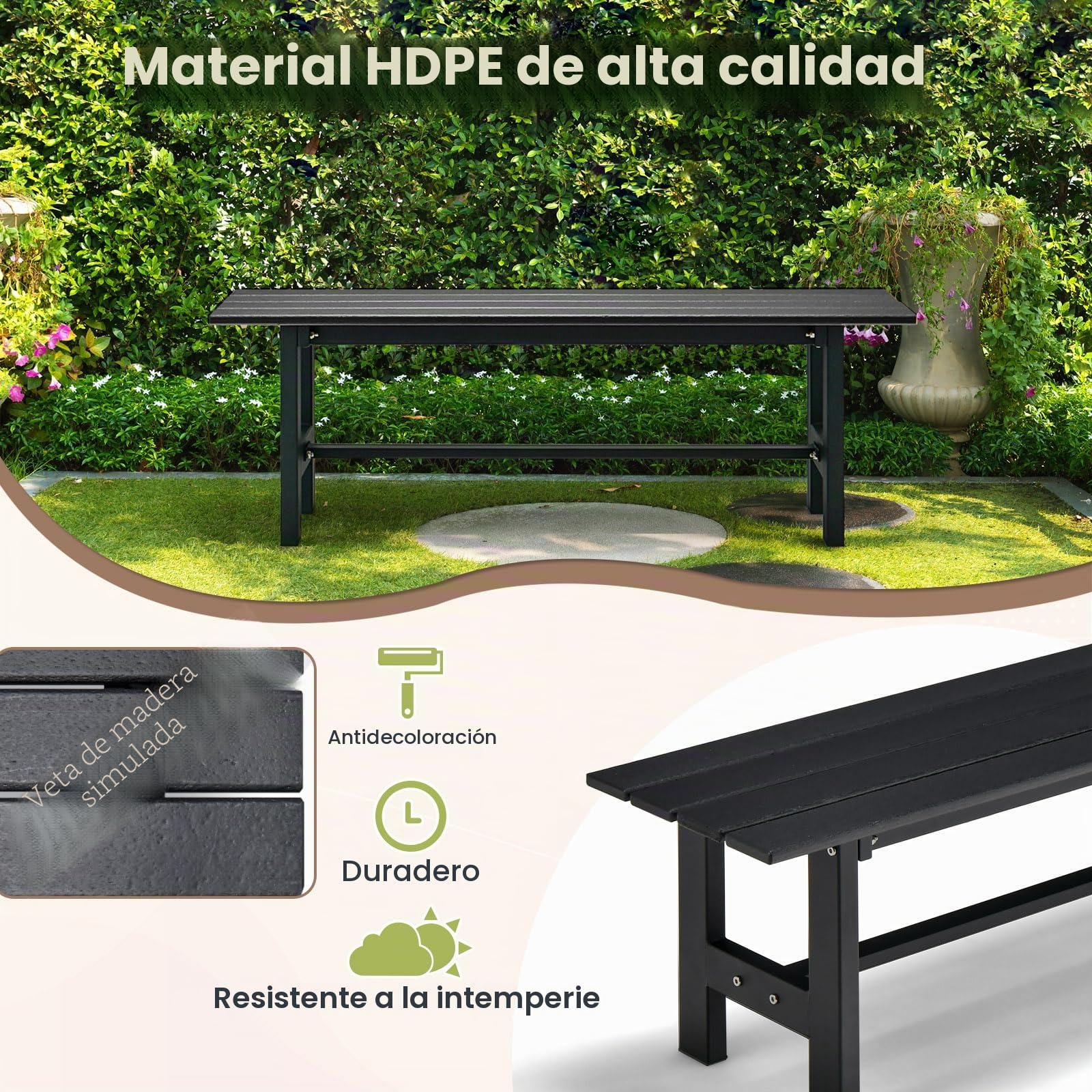 KOMFOTTEU Banco de Jardín de 2 Plazas, Banco de Metal con Carga de 300 kg, Banco de Parque Resistente a la Intemperie, Banco para Jardín, Patio, Balcón, 120 x 36 x 40,5 cm (Negro)