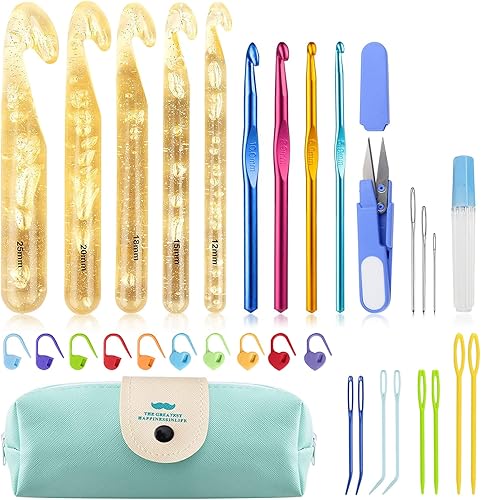 Ganchos de ganchillo, juego de ganchos de ganchillo con mango, ganchos de ganchillo grandes para hilo grueso, agujas de ganchillo profesionales