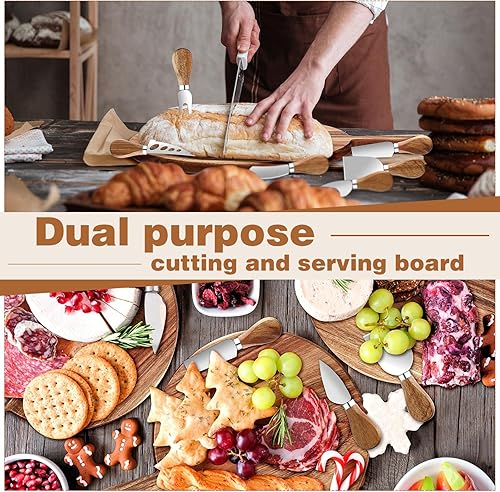 Miniatura 4 de Juego de 6 tablas de queso de Navidad, tabla de cortar de madera de Navidad con mango y cuchillos de queso, tabla decorativa para quesos a granel