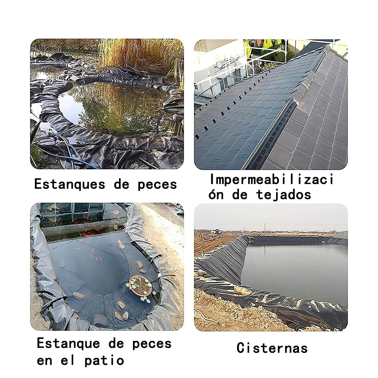 Forro de polietileno de alta densidad de 5 x 14 m, revestimiento impermeable negro para peces pequeños, fuentes de jardín, láminas de estanque de jardín