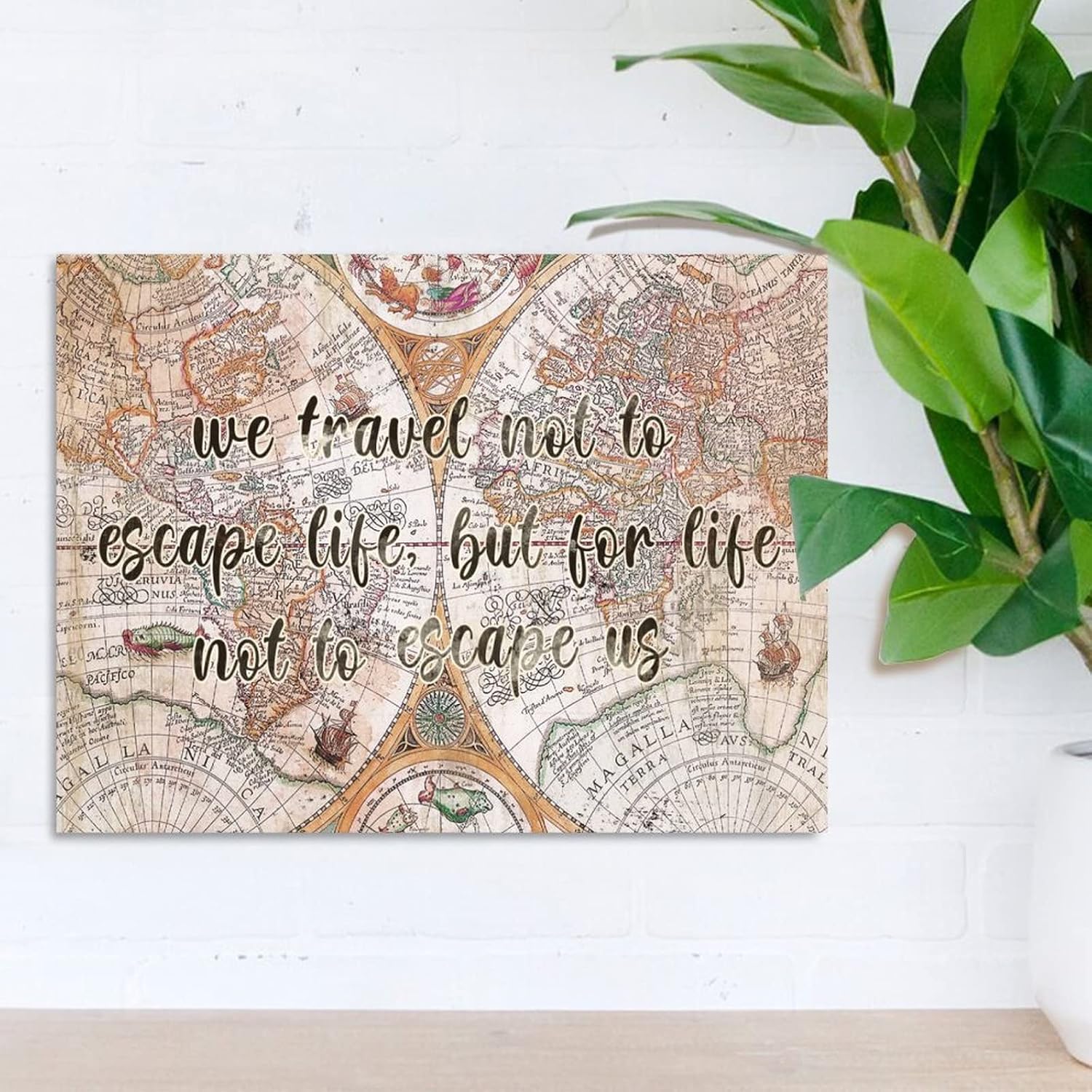 Wood Sign Wall Decor Indian Map Travel Adventure Maps Sign We Travel Not to Life Wall Hanging Plaques Vintage Rustic Wood Pallet Wall Art Sign Plaque 24x18in