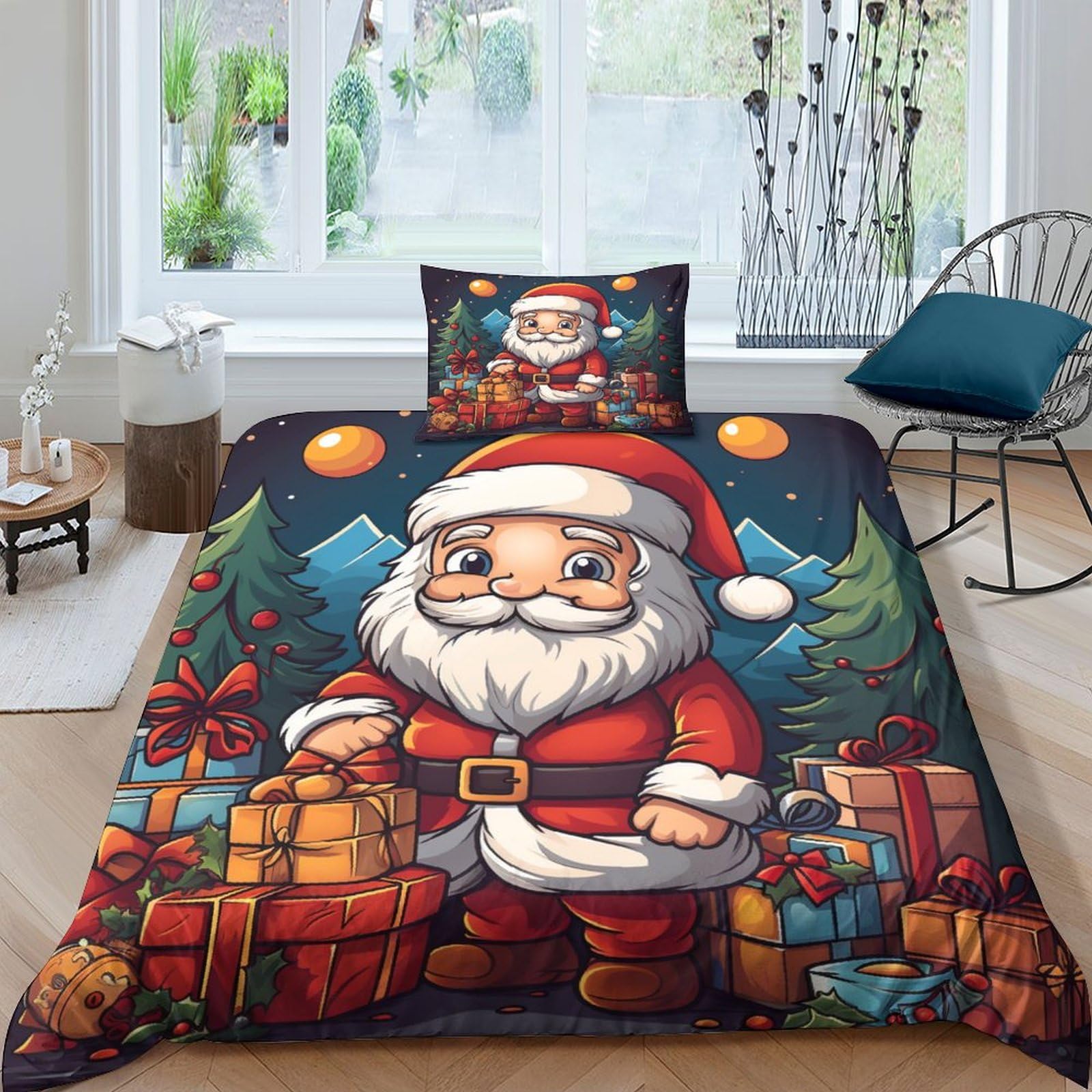 Housse de couette Noël microfibre anti-plis avec fermeture éclair pratique