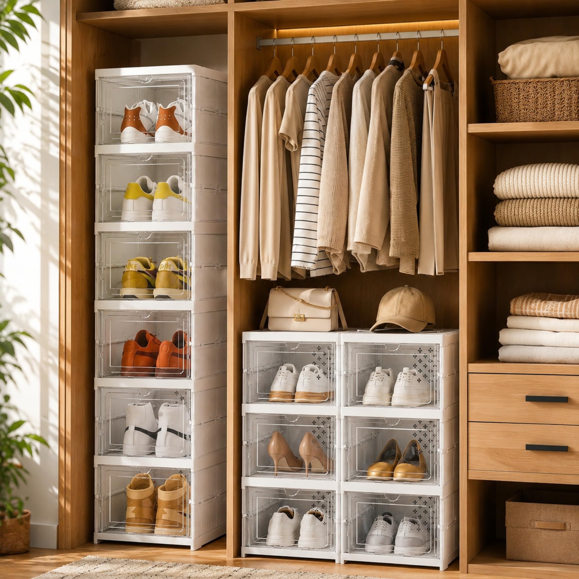 Scarpiera Salvaspazio Slim 6 Scomparti con Ante Trasparenti - Scarpiera Ingresso con Retro VENTILATO e RESISTENTE - Montaggio Senza Attrezzi - per Ingresso, Camera, Armadio - Fino alla Taglia 46