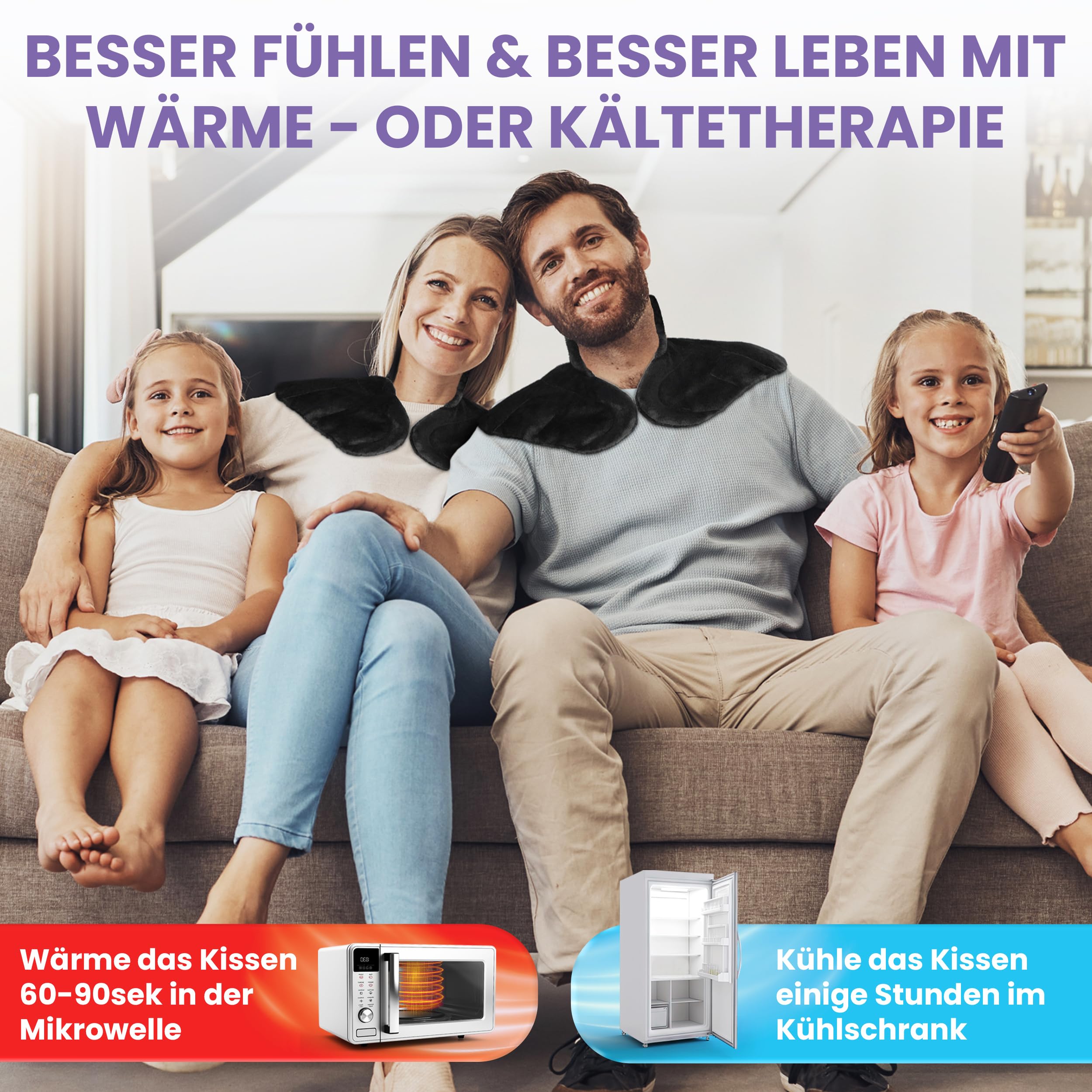 Kirschkernkissen für Nacken und Schulter – Körnerkissen für Mikrowelle- Beruhigender Lavendel Duft & natürliche Wärme - extra große Abdeckung (Schwarz)