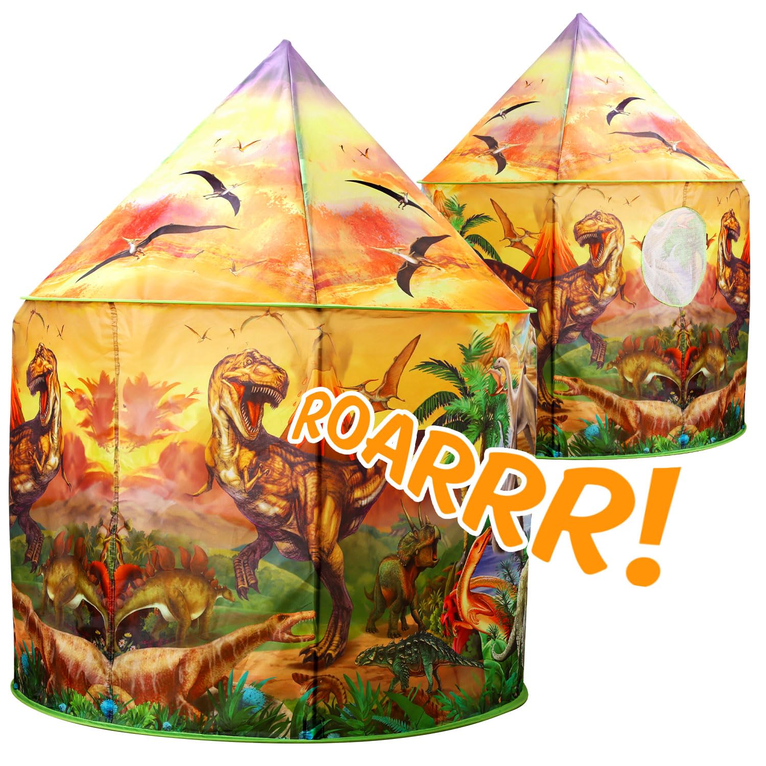 CUTE STONE Kids Tent with Star Lights, Large Dinosaur Light up Play Tent, Portable Outdoor Indoor Playhouse, Foldable Pop Up Outside Children Tent, Gift for Boy Girl Infant Toddler Age 3 4 5 7