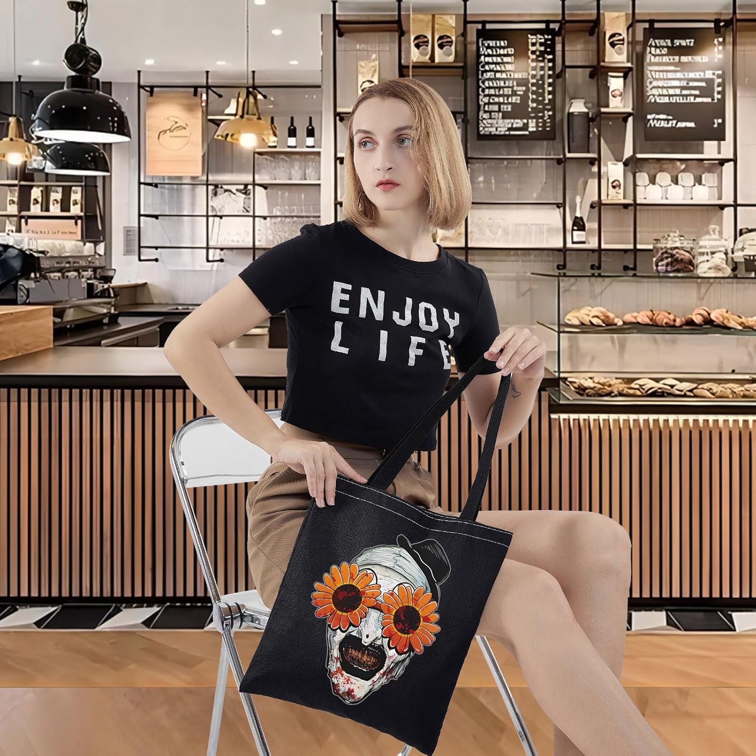 LEVLO Funny Clown Canvas Tote Bag - Movie Fans Gifts, Horror Movie Art Merchandise - Image 7