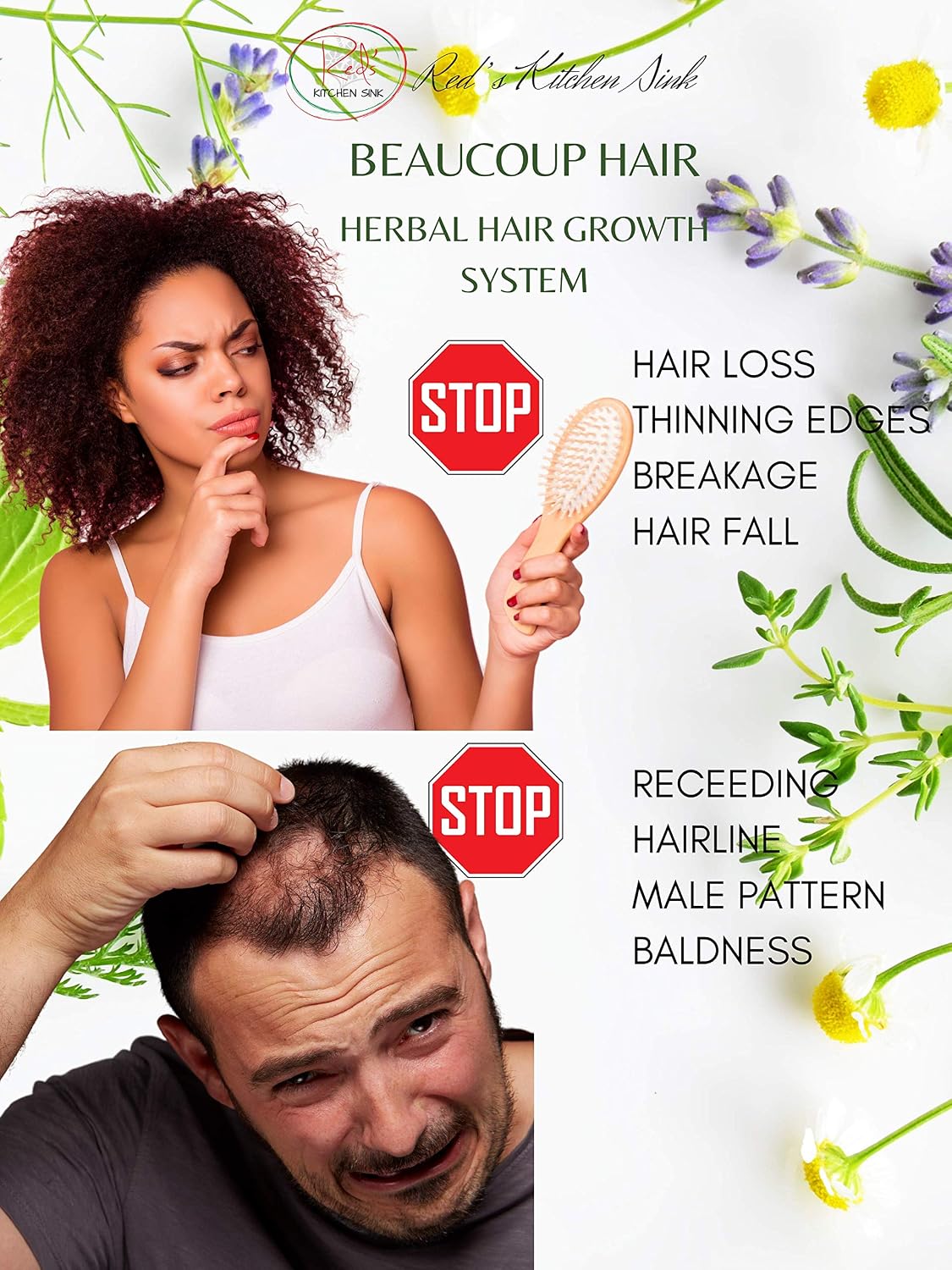 BEAUCOUP HAIR HERBAL HAIR (REGROWTH) SYSTEM SCALP SPRAY FOR WOMEN - Hair Regrowth System - 100% Natural No Side Effects! - Ideal for Thin Edges, Hair Loss due to Alopecia, Wigs, Braids or Extensions!