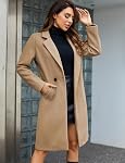 Tanming Notch Lapel Double mélange de laine au lait mi-longue tourteaux de pois pour femme