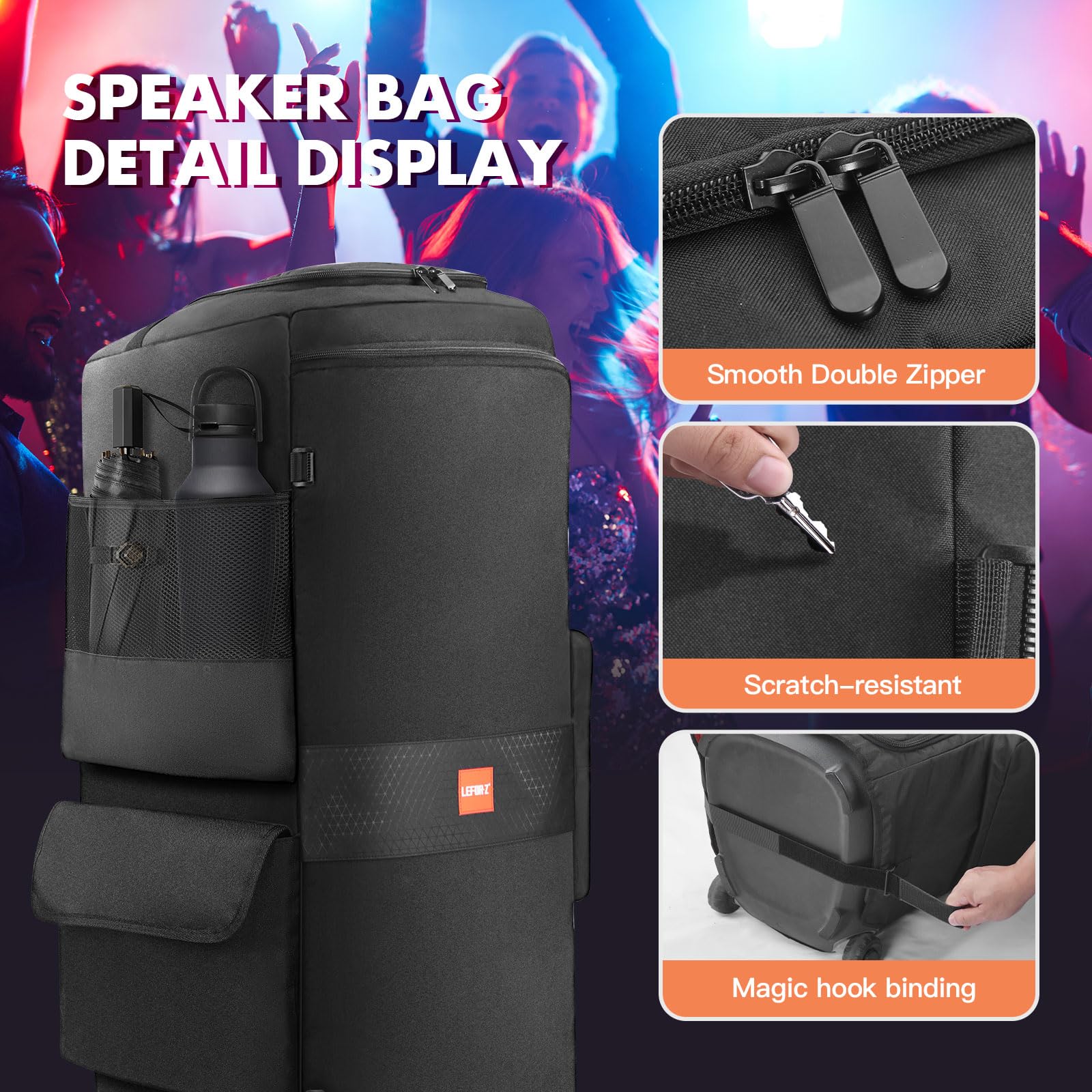LEFOR·Z Custodia per altoparlanti compatibile con JBL PartyBox 720, custodia antipolvere per altoparlante senza fondo, adatta per JBL PartyBox 720, per viaggi all'aperto, nero + arancione, solo