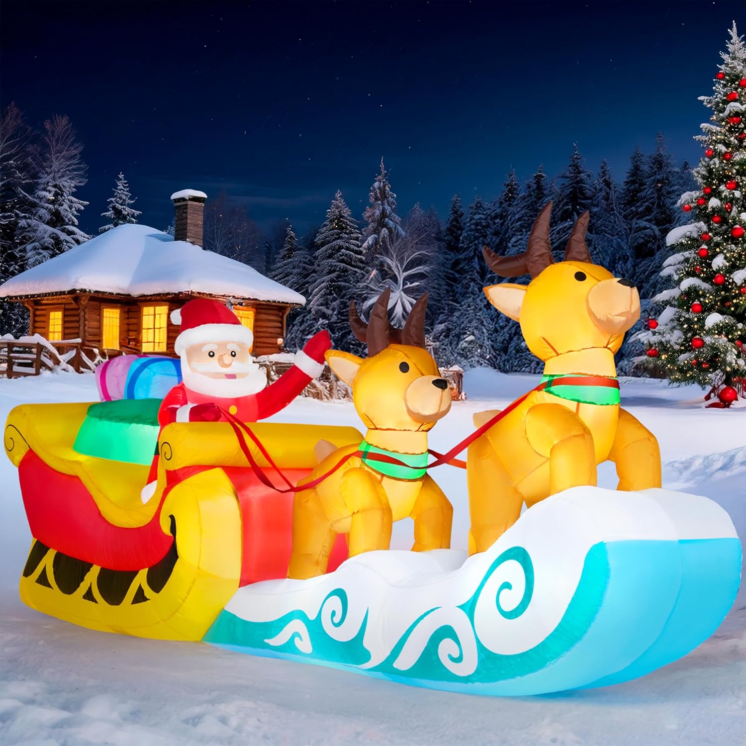 JOYIN 10 FT Long Christmas Inflatable Hanging Santa Sleigh and Reindeer Outdoor Decoration, Christmas Blow Up Yard Decorations with Build-in LED for Xmas Outside Party Garden Lawn Decor - Image 3