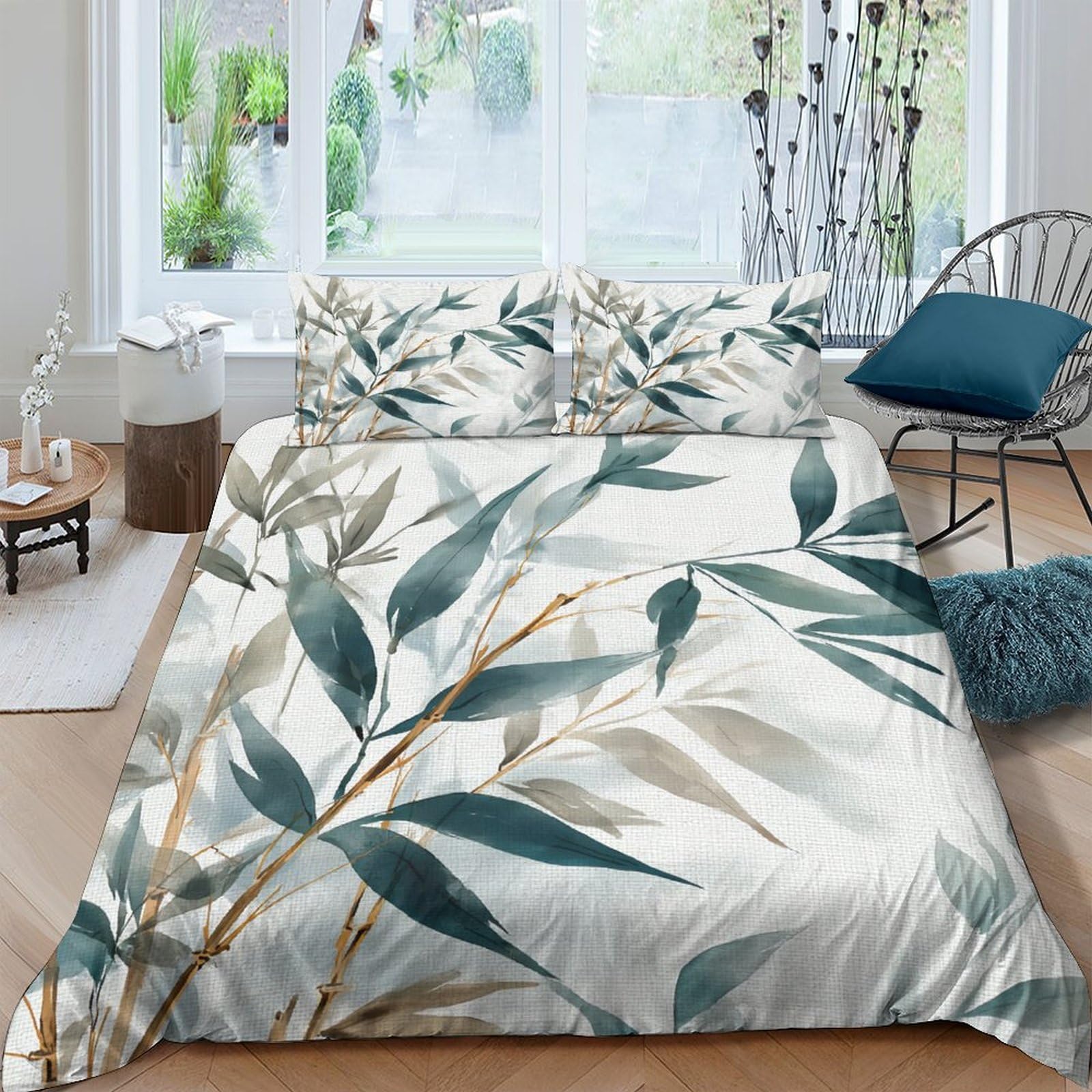Ctjqhvkz Style-8 3D Printed Bamboo Leaf Fitted Sheet Microfiber Soft Breathable Green Botanical Mattress Cover Bedroom Dorm Decor Single（135X200cm）