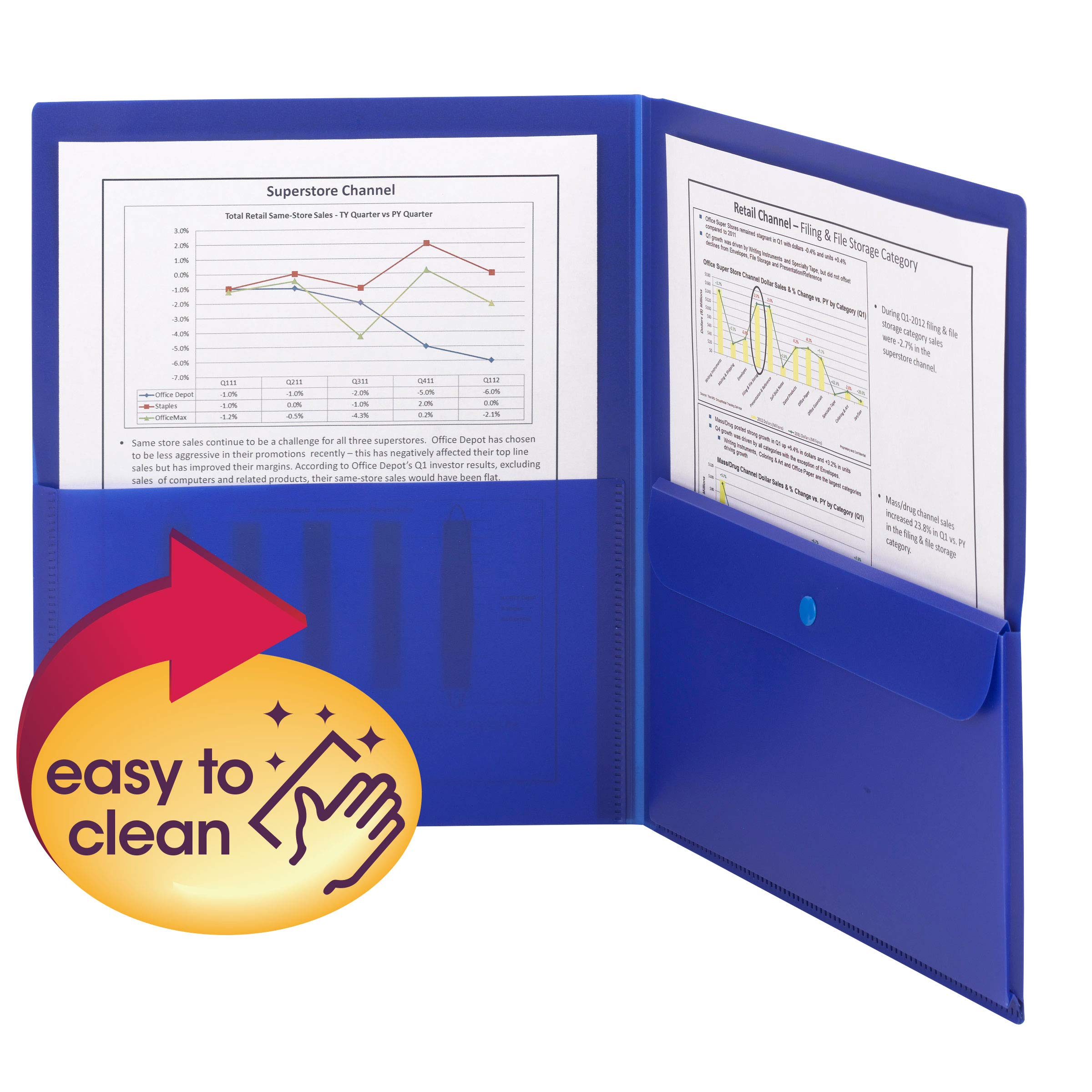 Smead Poly Two-Pocket Folder with Security Pocket, Letter Size, Dark Blue, 5 Per Pack (87701) - Image 2