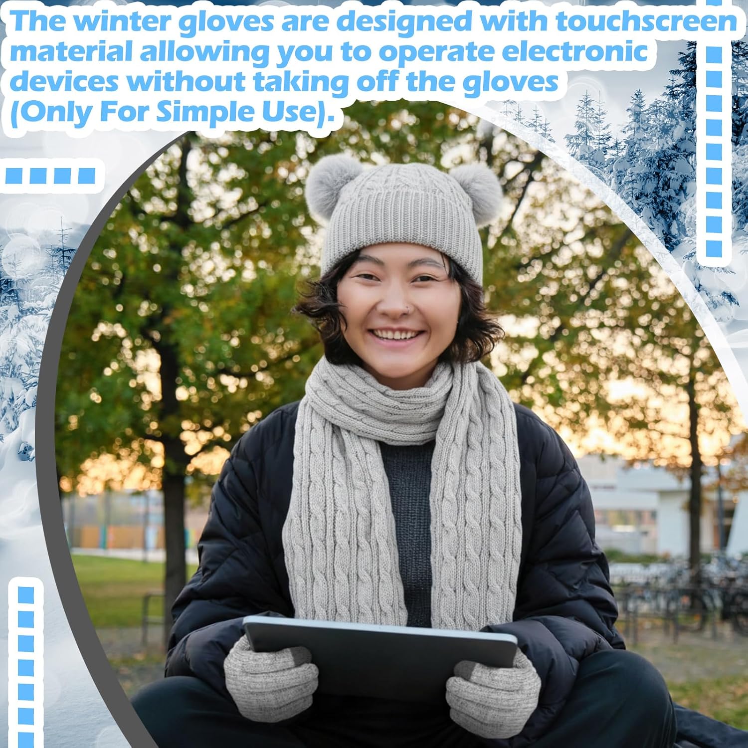 Geyoga 6 Pcs Winter Warm Fleece Knit Hat Long Scarf Touchscreen Gloves Ear Muffs Socks Sets, Winter Warm Gifts for Women