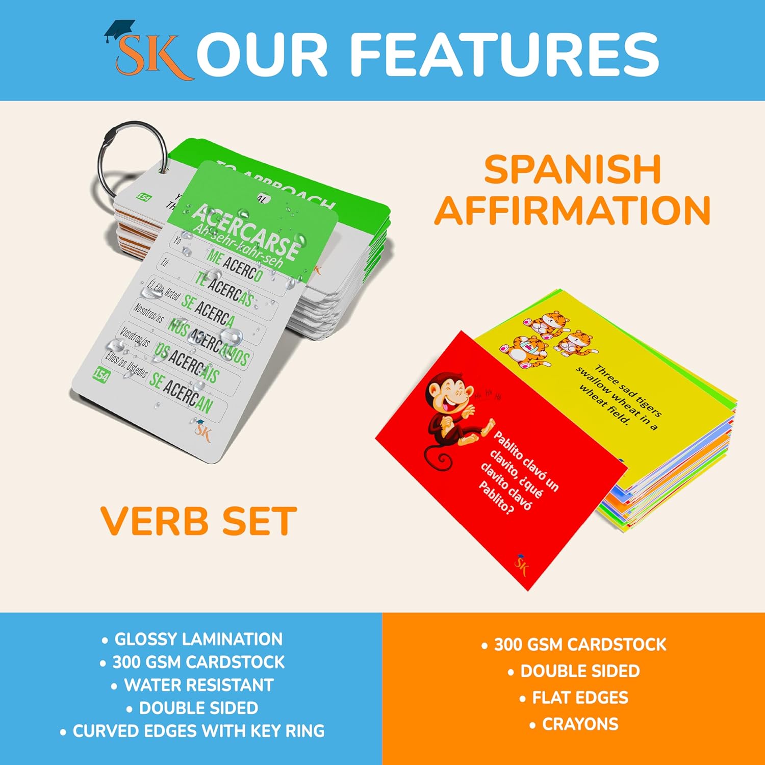 600+ Spanish English Flash Cards for Adults & Kids Ages 12+ - Verb Conjugation, Nouns, Adjectives & Phrases tonque twisters affrimations to Learn Spanish for Adult Beginners Flashcards