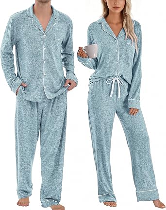 PJGGZ Matching Pajamas for Couples, Button Down Loungewear Soft Warm Long Sleeve Sleepwear His and Hers Pajamas Sets