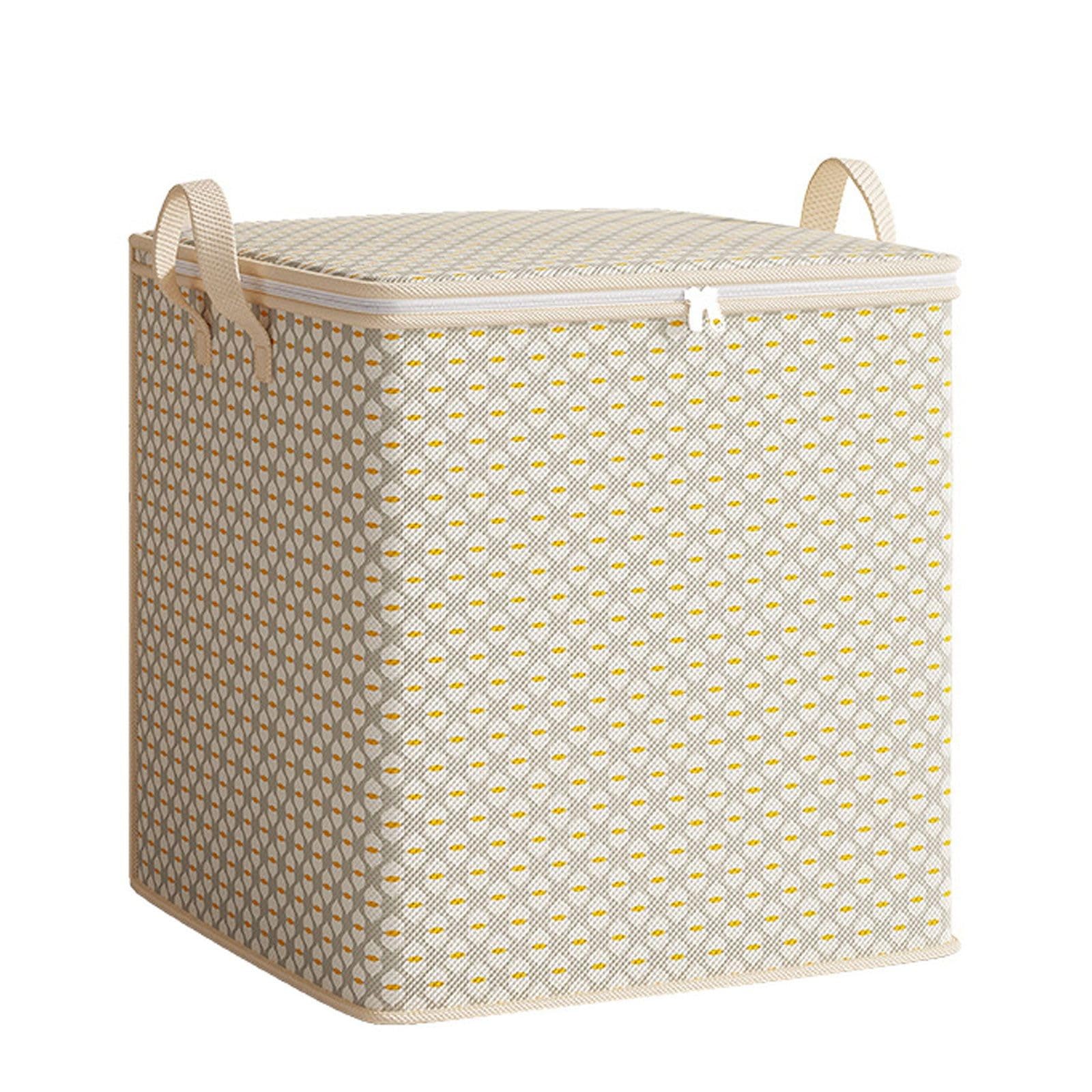 Stackable Clothes Storage Bags, Foldable Clothing Storage Bins Fabric Box Organizer with Metal Buckles and Sides Sturdy Handles, Dustproof Lid (110L)