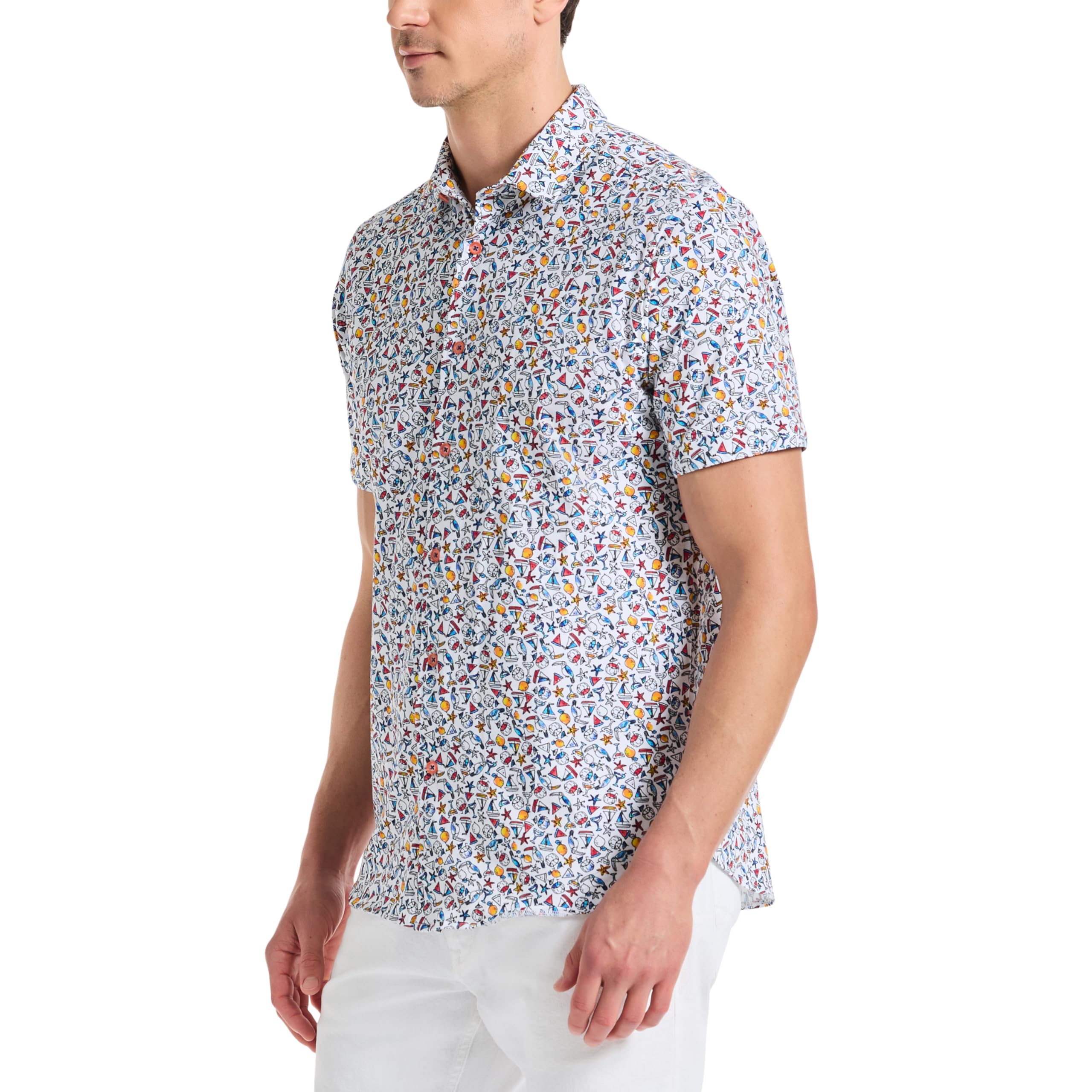Robert Graham Herren Summer Sails Short Sleeve Button Down Performance Knit Shirt Sommersegel