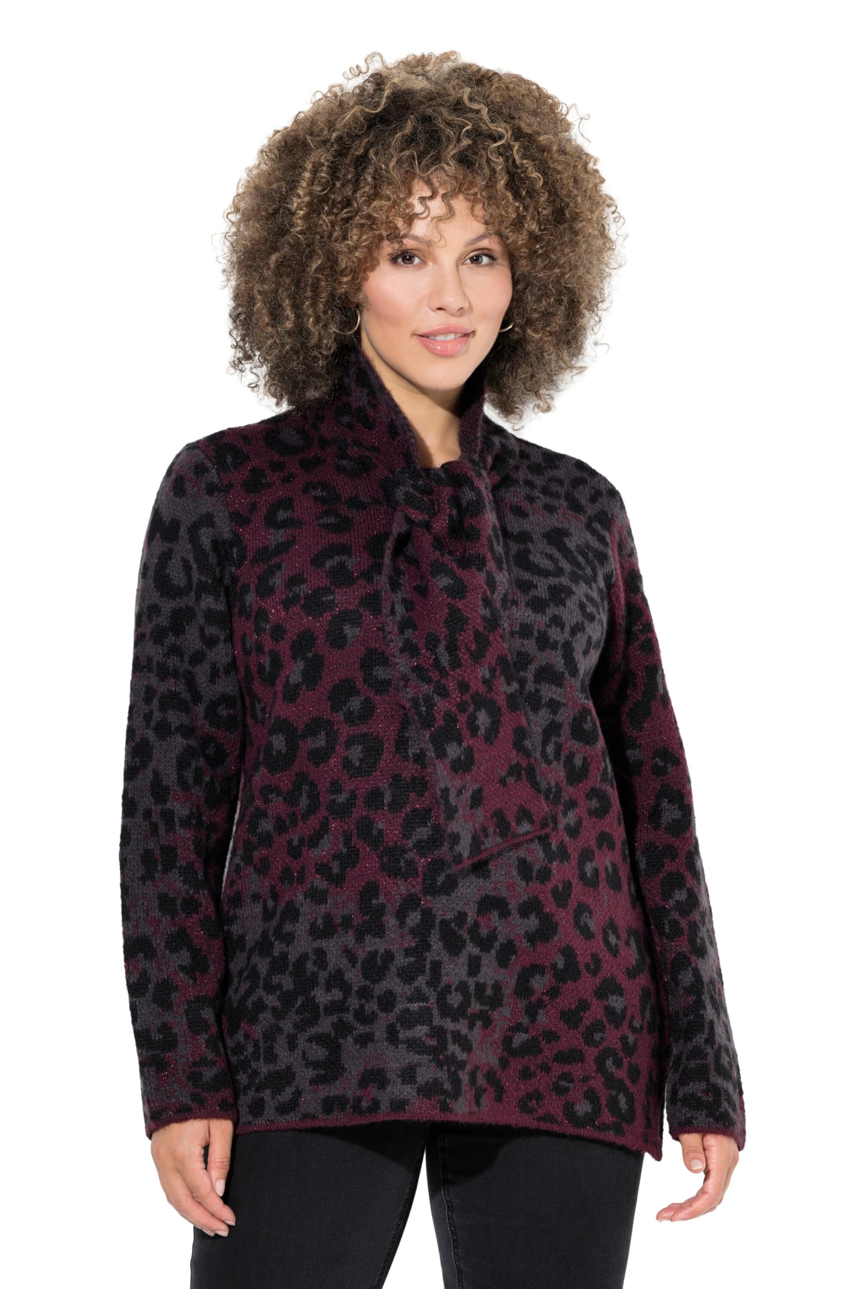Ulla Popken Damen große Größen Übergrößen Plus Size Pullover, Leomuster, Schalkragen, Langarm 843684