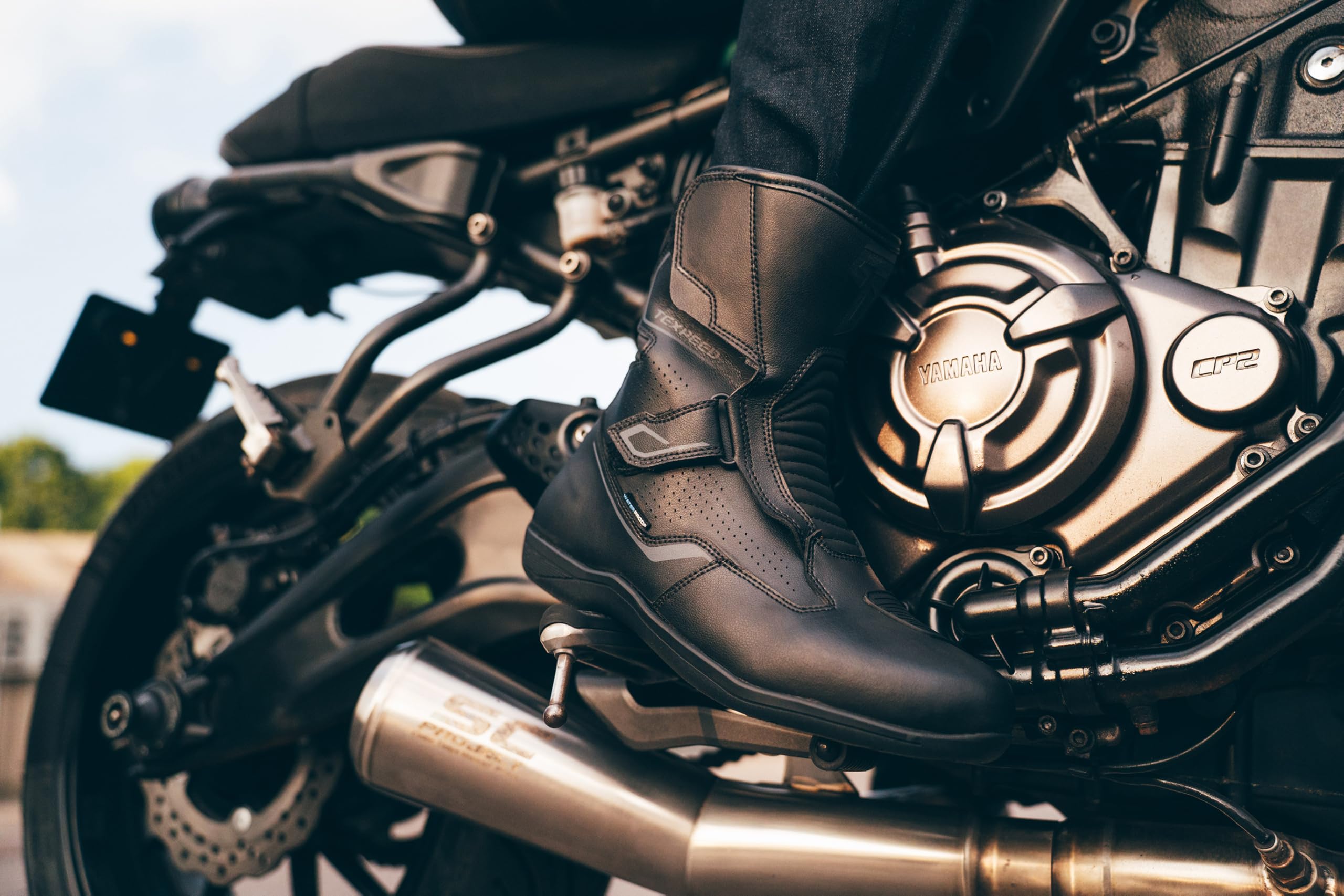 Texpeed Motorradstiefel Herren Leder – Cruiser, 100% wasserdicht, kurzer Schaft, CE-geprüft, Touring-Bikerschuhe – Schwarz - EU 42