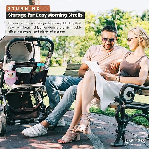 Miniatura 6 de Elegante organizador universal de nailon acolchado negro para cochecito, portavasos y bolsa aislada para botellas, 3 opciones de correa incluidas,