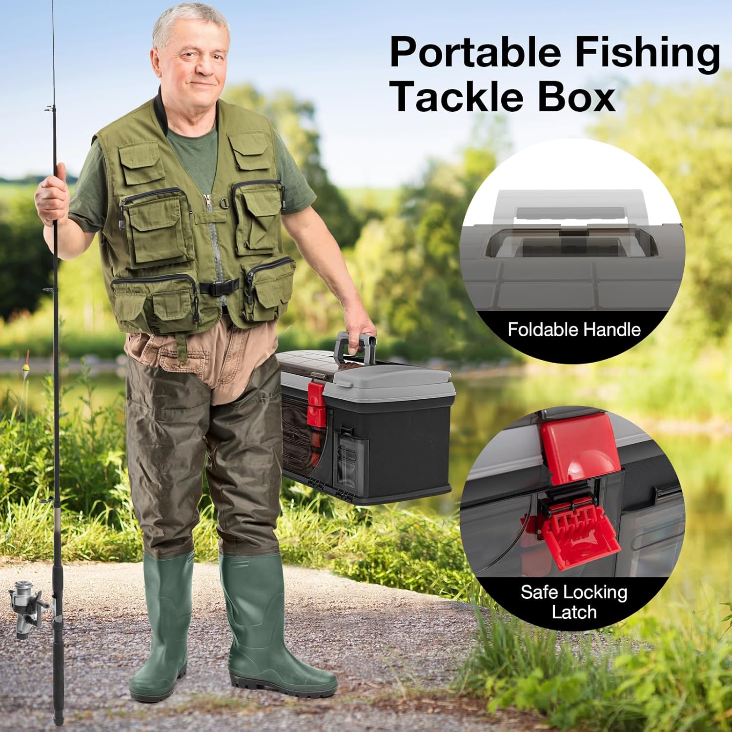 Goplus Large Tackle Box, Portable Fishing Storage w/ 3 Customizable Boxes & Side Storage, Double-layer Top Compartment, Premium Box for Tackle & Tool Organization