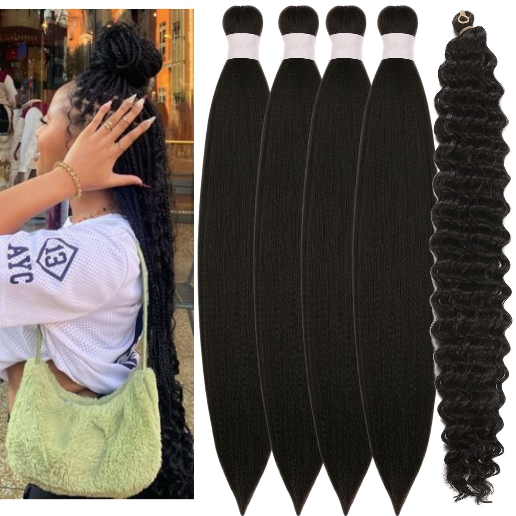 Black Boho Hair for Braiding Pre stretched Deep Wave Curly Prestretched Braiding Hair for Boho Braids Hypoallergenic Bohemian Braids
