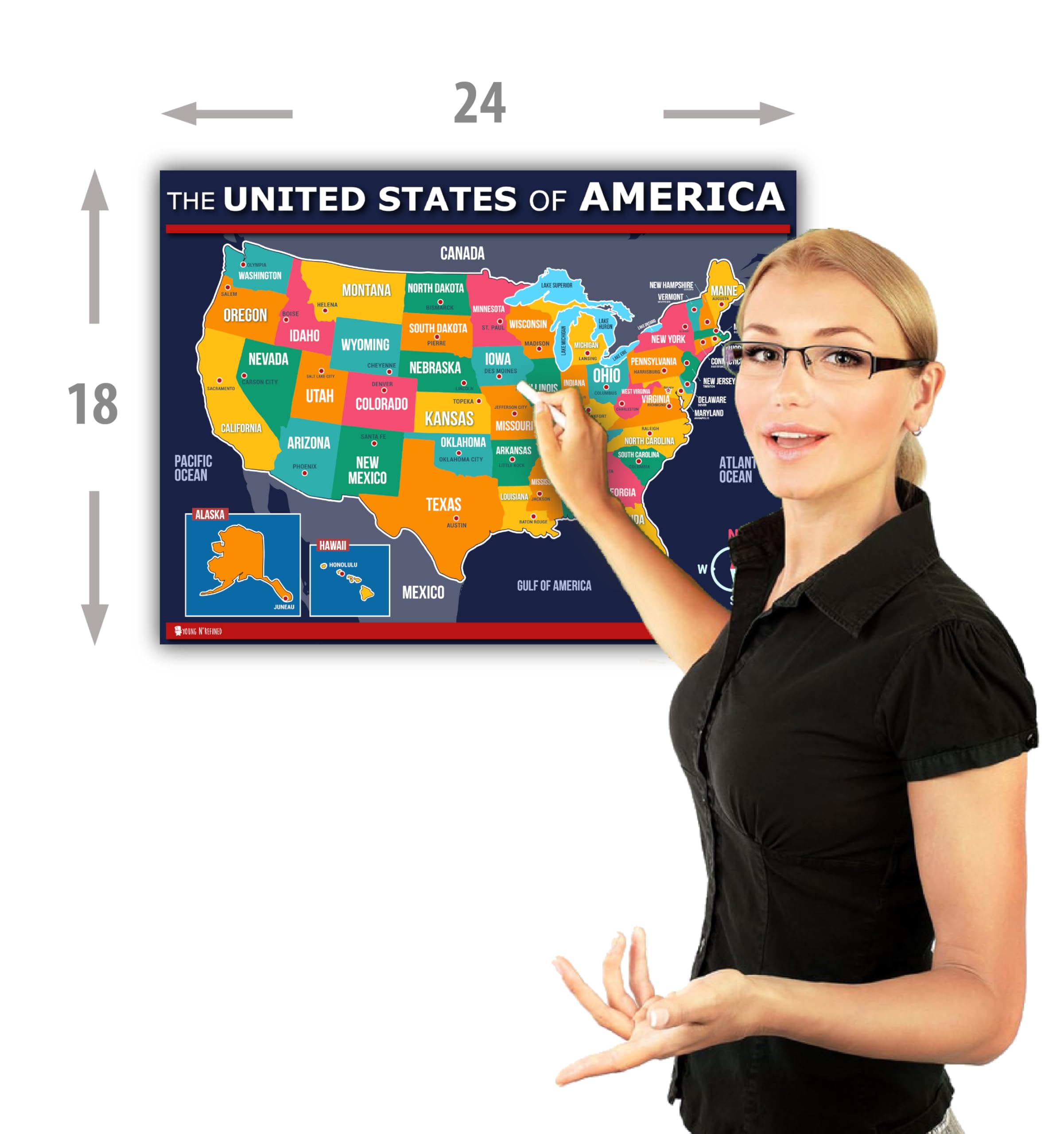 Mapa Imprimible De Estados Unidos Con Capitales De Estados Y Diferencia ...