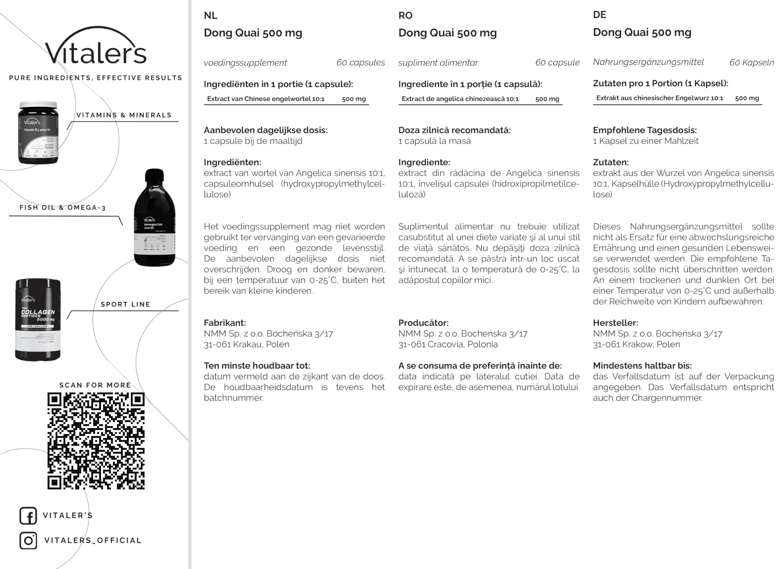 Vitaler's Dong Quai 500 mg - 60 Kapseln, Vegan, 2 Monate Supplementation Keine Konservierungsstoffe, Reine Zusammensetzung
