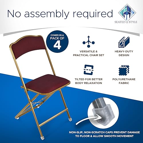 Miniatura 6 de Sillas plegables elegantes de lujo para fiestas asiento de vinilo de alta calidad almacenamiento compacto juego de 4