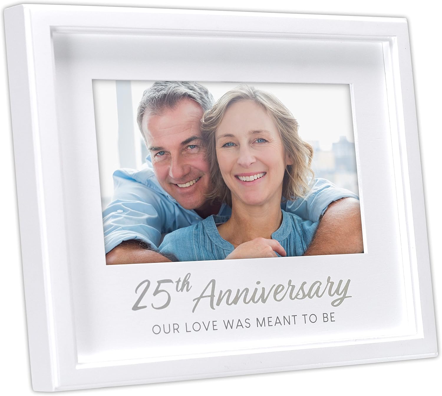 Malden International Designs 4 x 6 inch Matted 25th Anniversary Our Love was meant to be Sentiment Picture Frame Matte Quality MDF Wood White Silver Foil