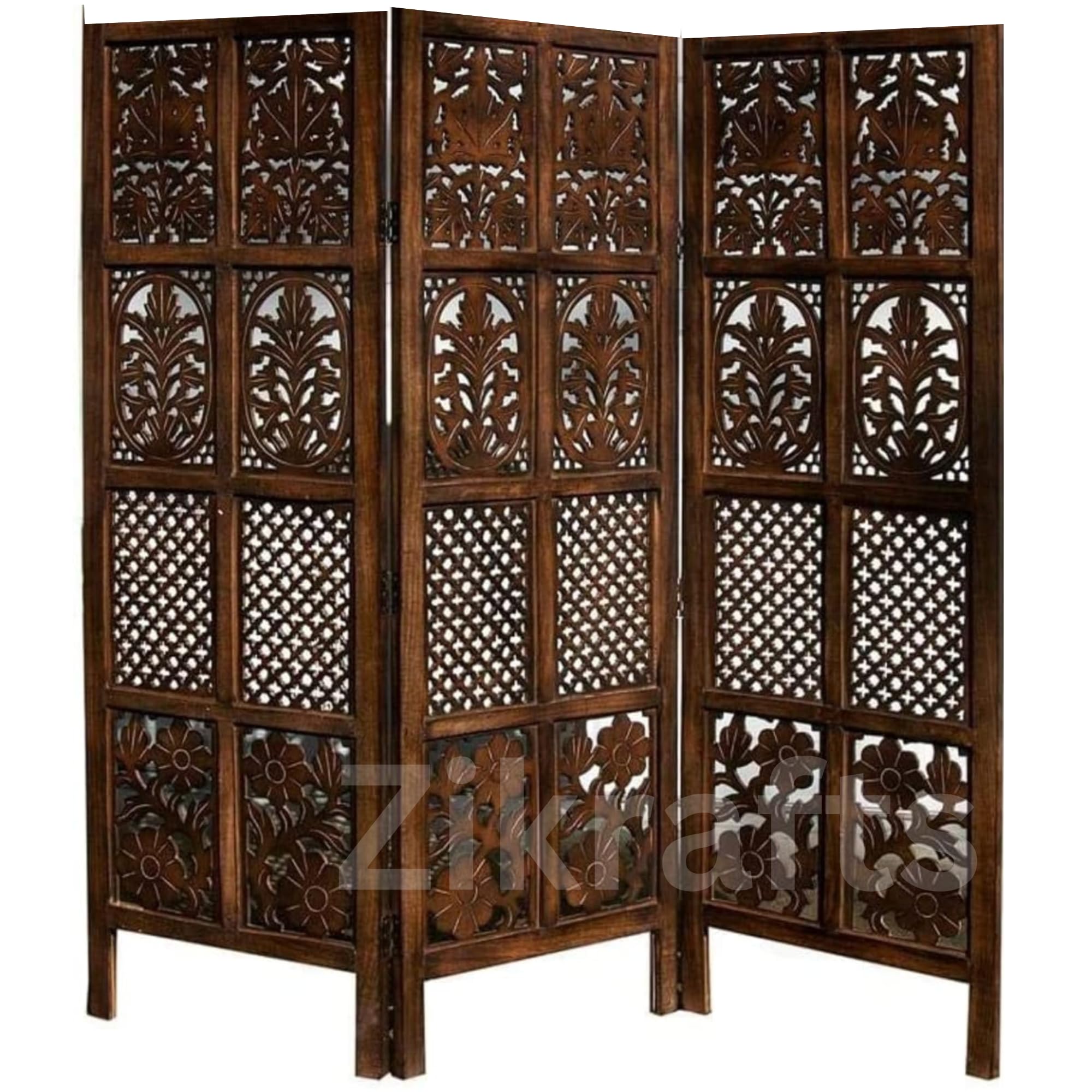 Zikrafts Wooden Partition Divider for Living Room | Wood Privacy Screen Divider for Studio | Office Divider Area | Wooden Screen Partition - Brown (Design-1, 5 feet 3 Panels) (B0CXY1WWS3) Amazon Price History, Amazon Price Tracker