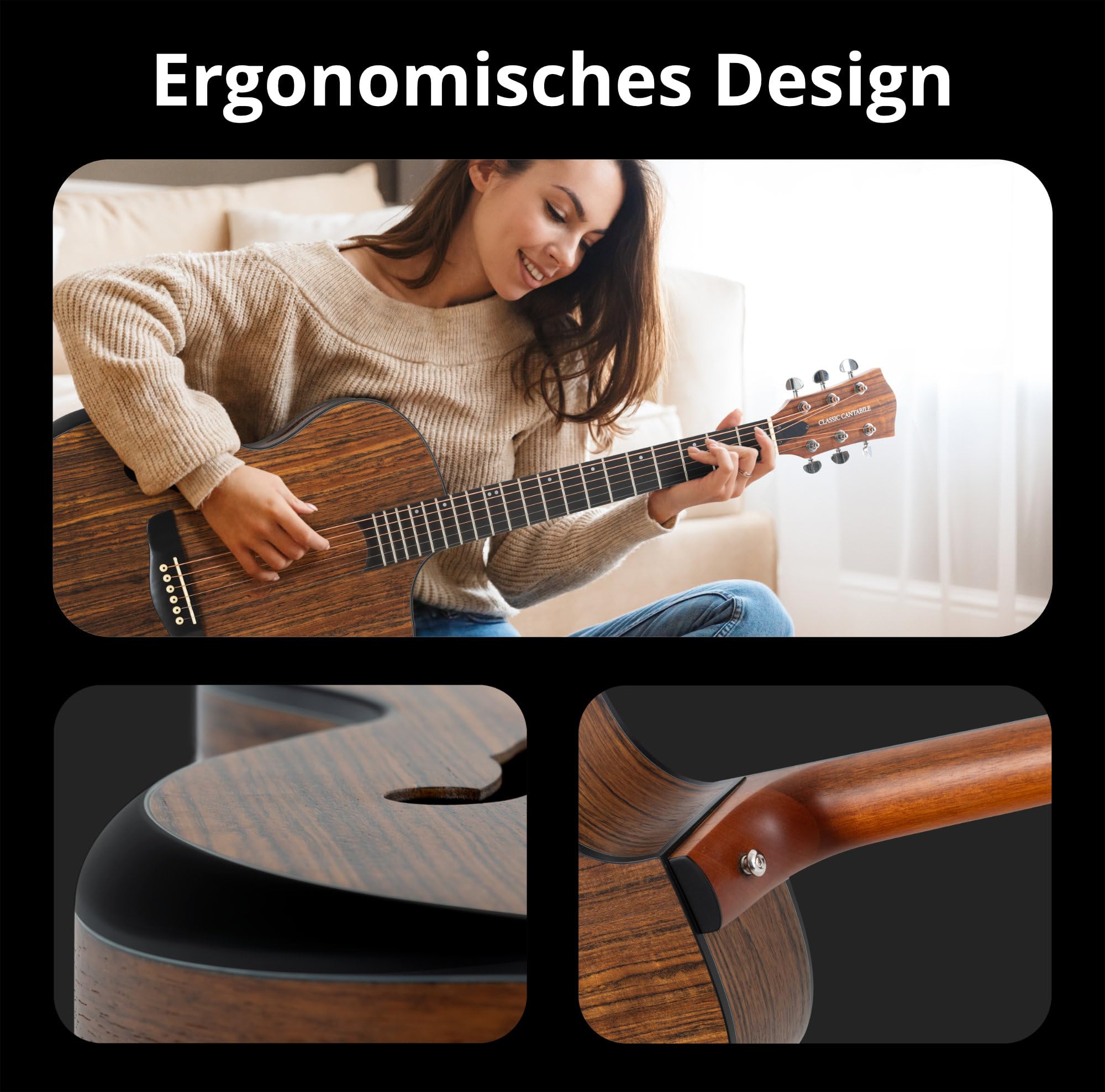 Classic Cantabile SHG-2WN LaBelle Chitarra Western, Generale, Peso: 1 | Modello: SHG-2WN LaBelle Side-Hole, 7 kg, Numero corde: 6, Orientamento: destrimano, Corpo, Tavola: noce, Fondo e fasce: noce