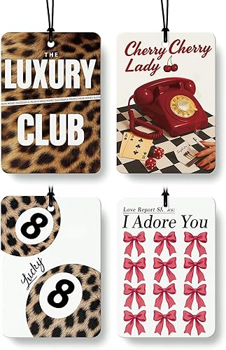 Miniatura 9 de Ambientador de coche con estampado retro de guepardo, 4 piezas, estampado de leopardo, 8 bolas de la suerte, ambientador colgante para el hogar,