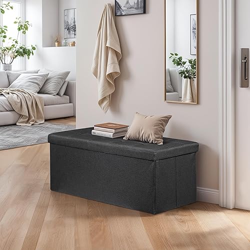 Miniatura 41 de ZenStyle Banco otomano de almacenamiento de 43 pulgadas, reposapiés plegable con asiento acolchado, baúl de almacenamiento largo para zapatos con