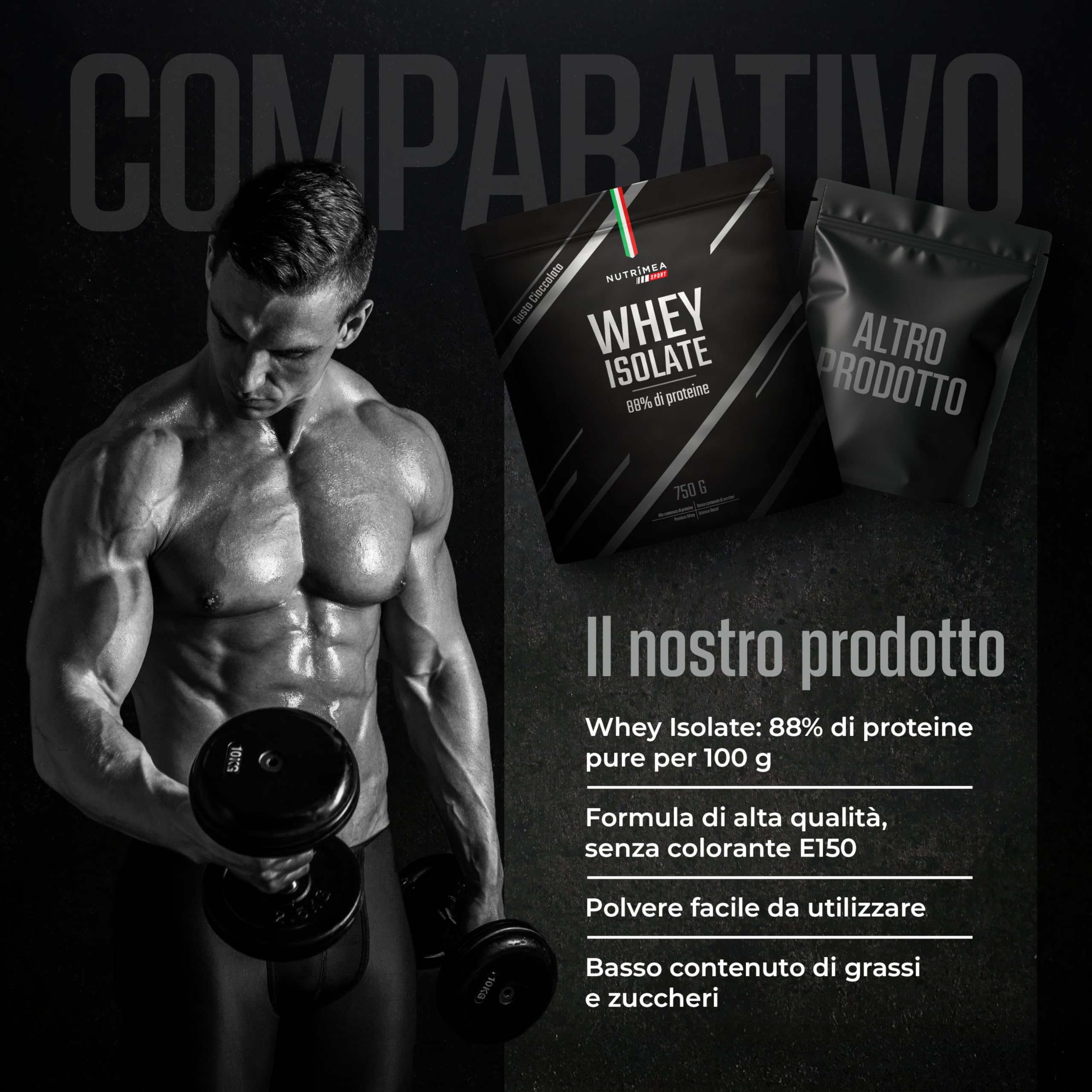Proteine Whey in Polvere | Gusto Cioccolato | Crescita e Recupero Muscolare | BCAA e EAA | 750 g | 30 Dosi | Nutrimea