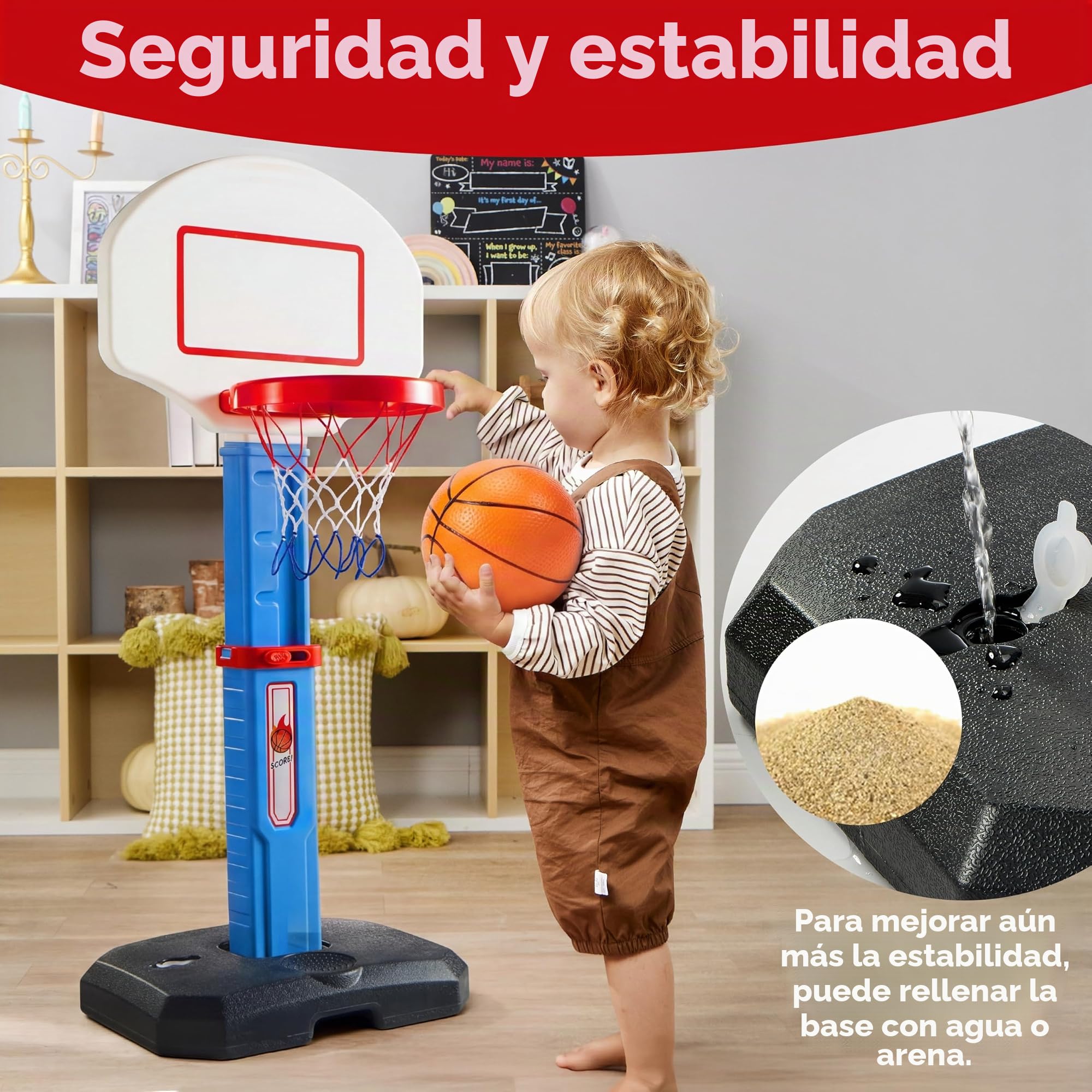 JOYIN Aro de Baloncesto para niños, aro de Baloncesto para Interiores y Exteriores con Soporte Ajustable de Altura de 30,7 a 42,5 Pulgadas, Mini aro de Baloncesto para niños de 3, 4, 5, 6, 7, 8 años