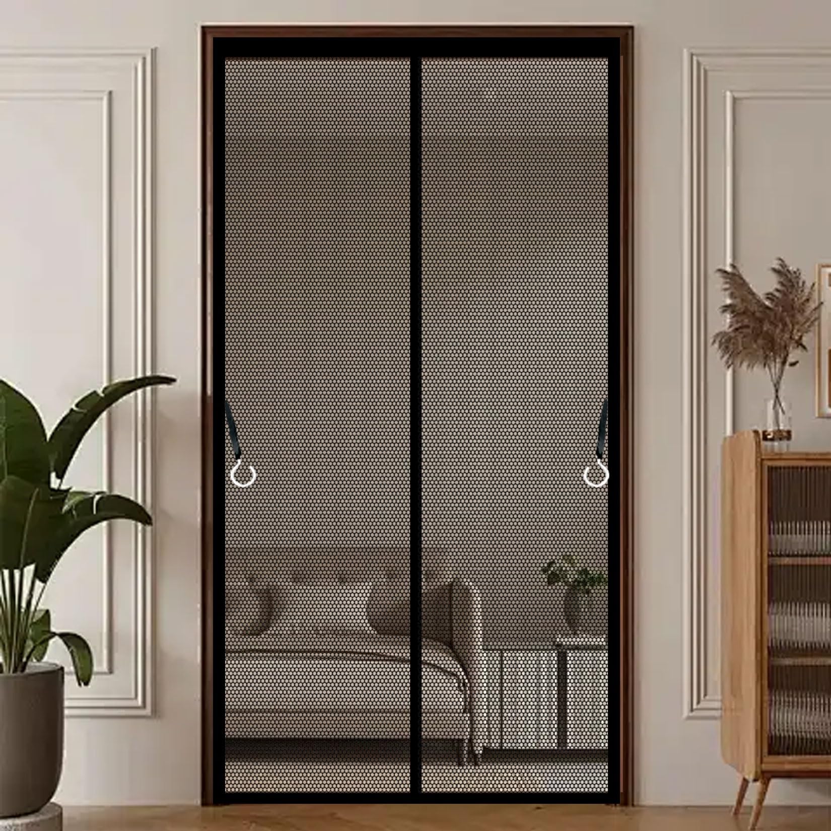 Magnetic Fly Screen Door 138 x 153 cm Powerful Magnets, Self-Sealing, Polyester Fly Screens Doors Nets Heavy Duty, Lets Fresh Air Pet and Kid Friendly, Black