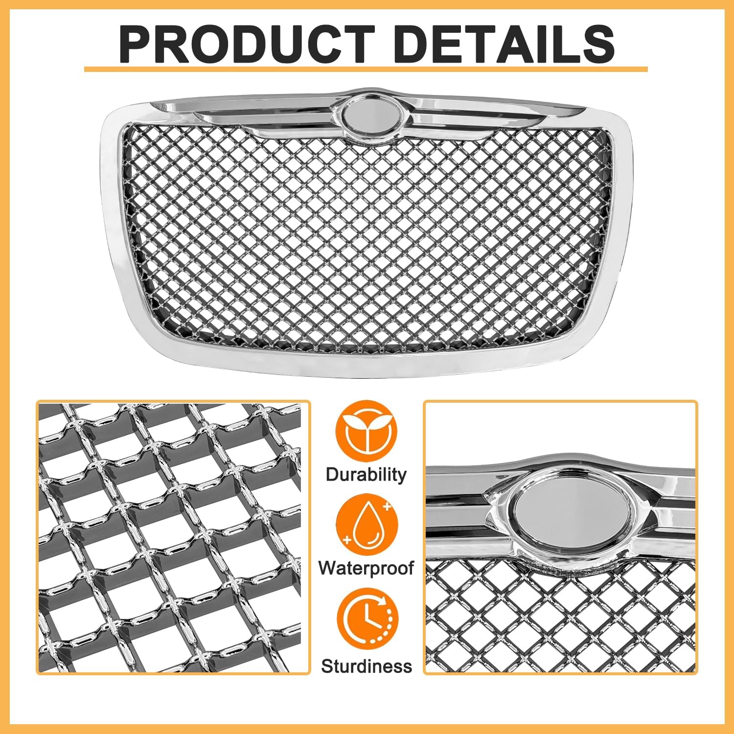 Front Bumper Grille For Chrysler 300 300C 2005-2010 Upper Hood Mesh Grill (2005-2010)