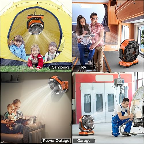 Miniatura 8 de Ventilador portátil recargable de 40000 mAh con linterna LED, ventilador de campamento a pilas, ventilador de escritorio oscilante automático con