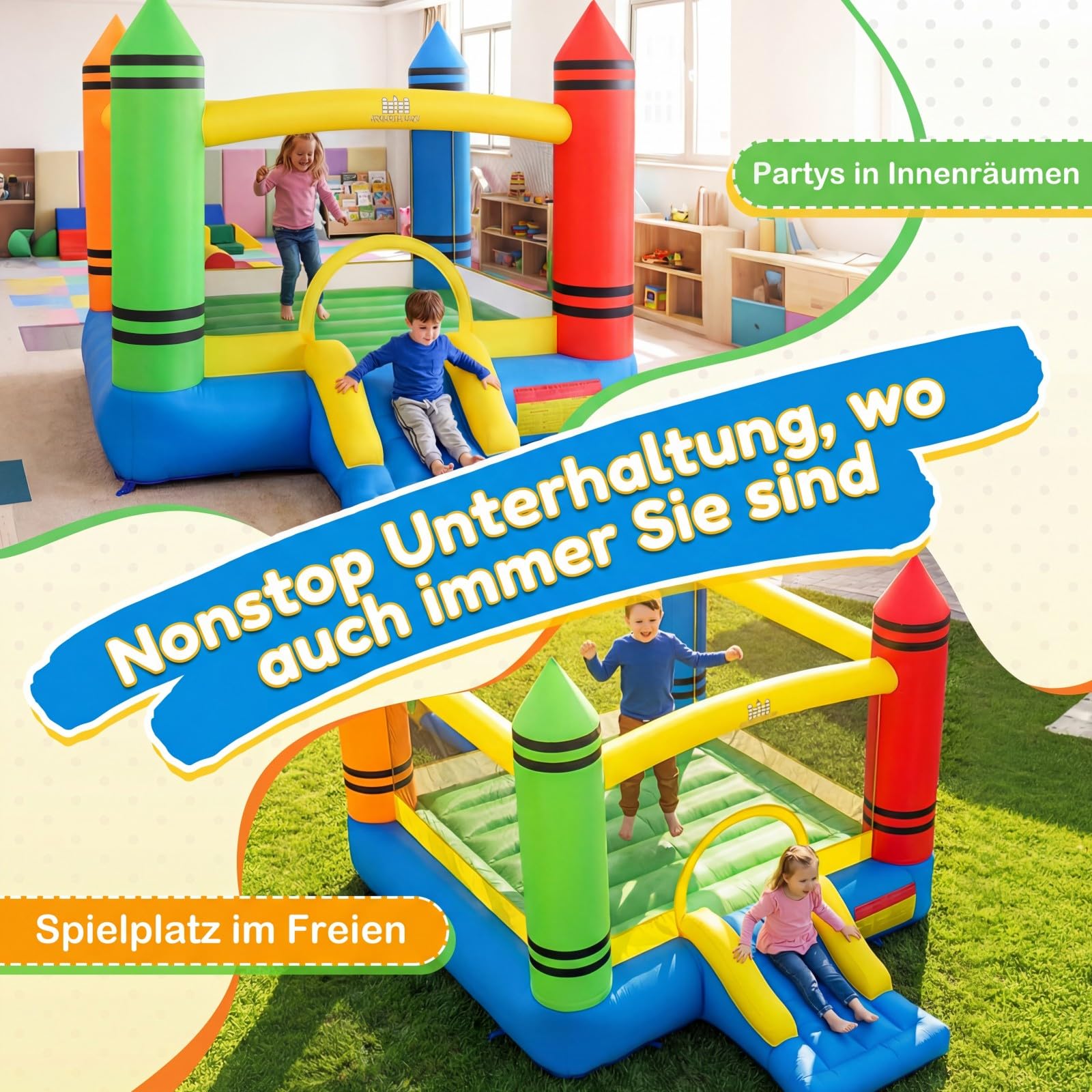 COSTWAY Hüpfburg mit Rutsche, großer Sprungbereich, Bouncy Castle für Kinder, Innen- und Außenbereich, 346 x 259 x 220 cm