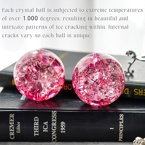 Miniatura 7 de kanpura Bola agrietada de hielo de cristal rosa pisapapeles 2.362 in bola de cristal con soporte accesorios Rockery Ornamento bola de vidrio para