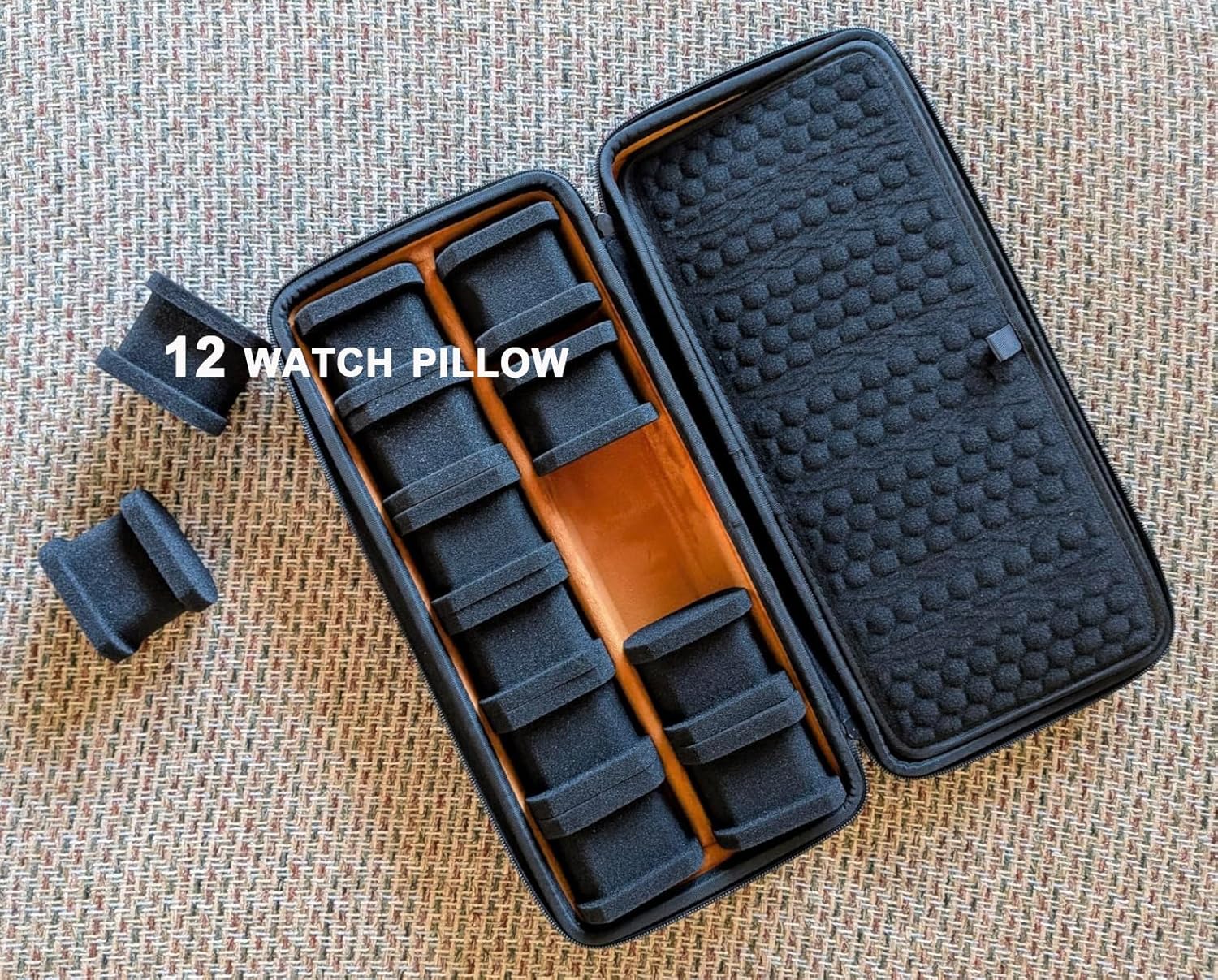 12 slots watch case for travel and storage, hard 2 layer watch storage organizer box with accessories inserts