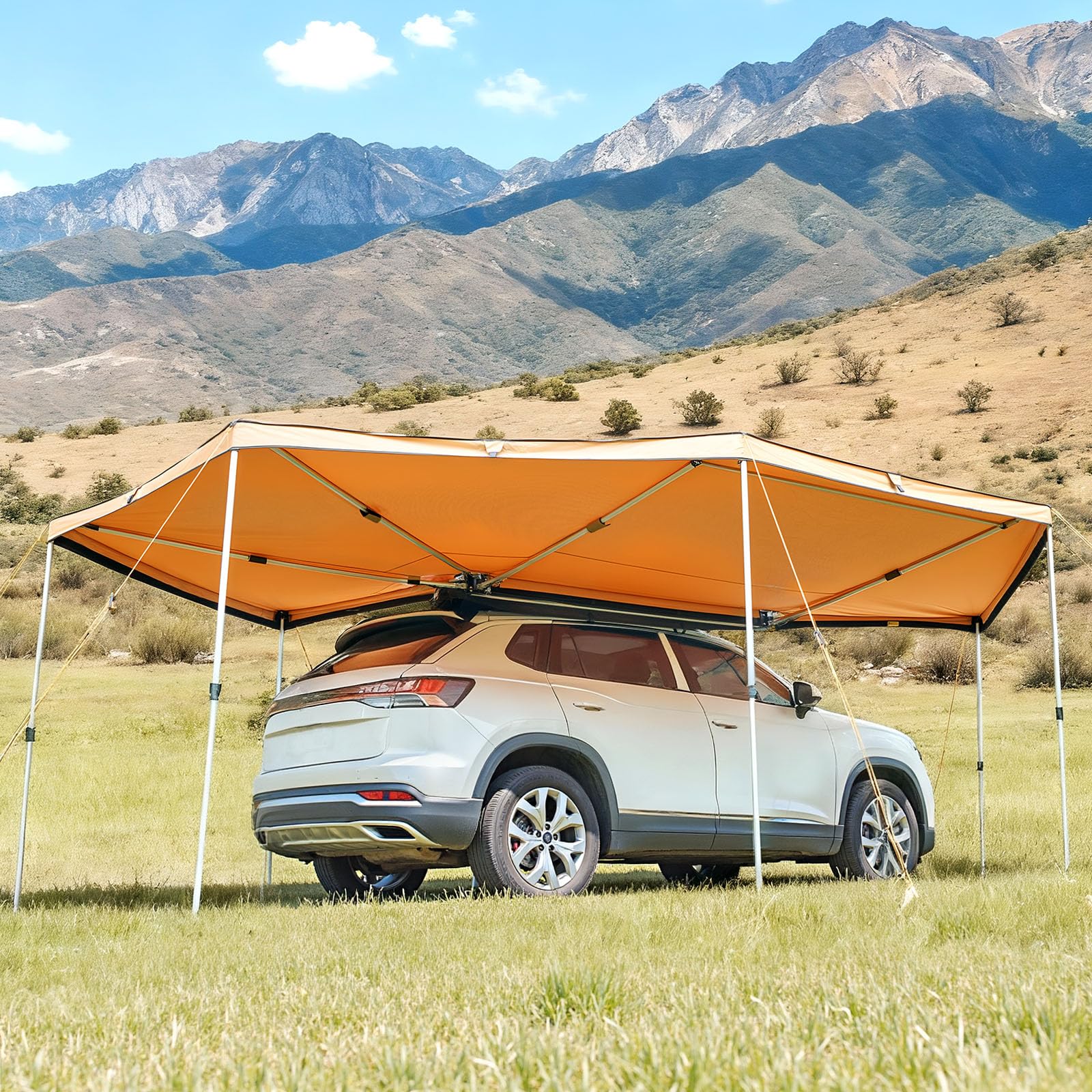 VEVOR Auvent 270 Degrés 6,08x2,10 m Auvent Voiture Latéral Côté Passager Rétractable Abri Autoportant Toutes Saisons Étanche UV50+ pour Véhicule SUV Fourgonnettes Camionnettes, avec Sac de Rangement