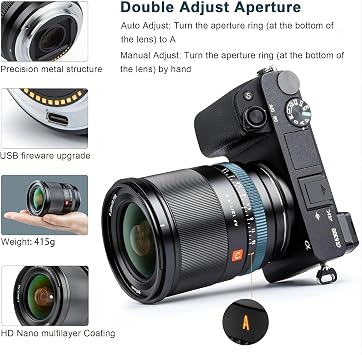 VILTROX 13 mm F1.4 f/1.4 otomatik odaklama objektifi, ultra geniş açılı APS-C büyük diyafram göz odaklama Prime objektif, Sony E-Mount kamera A6500 A6400 A6300 A6000 A7R A7R A7RII. A7RII. A7 A7 için 9 A9II