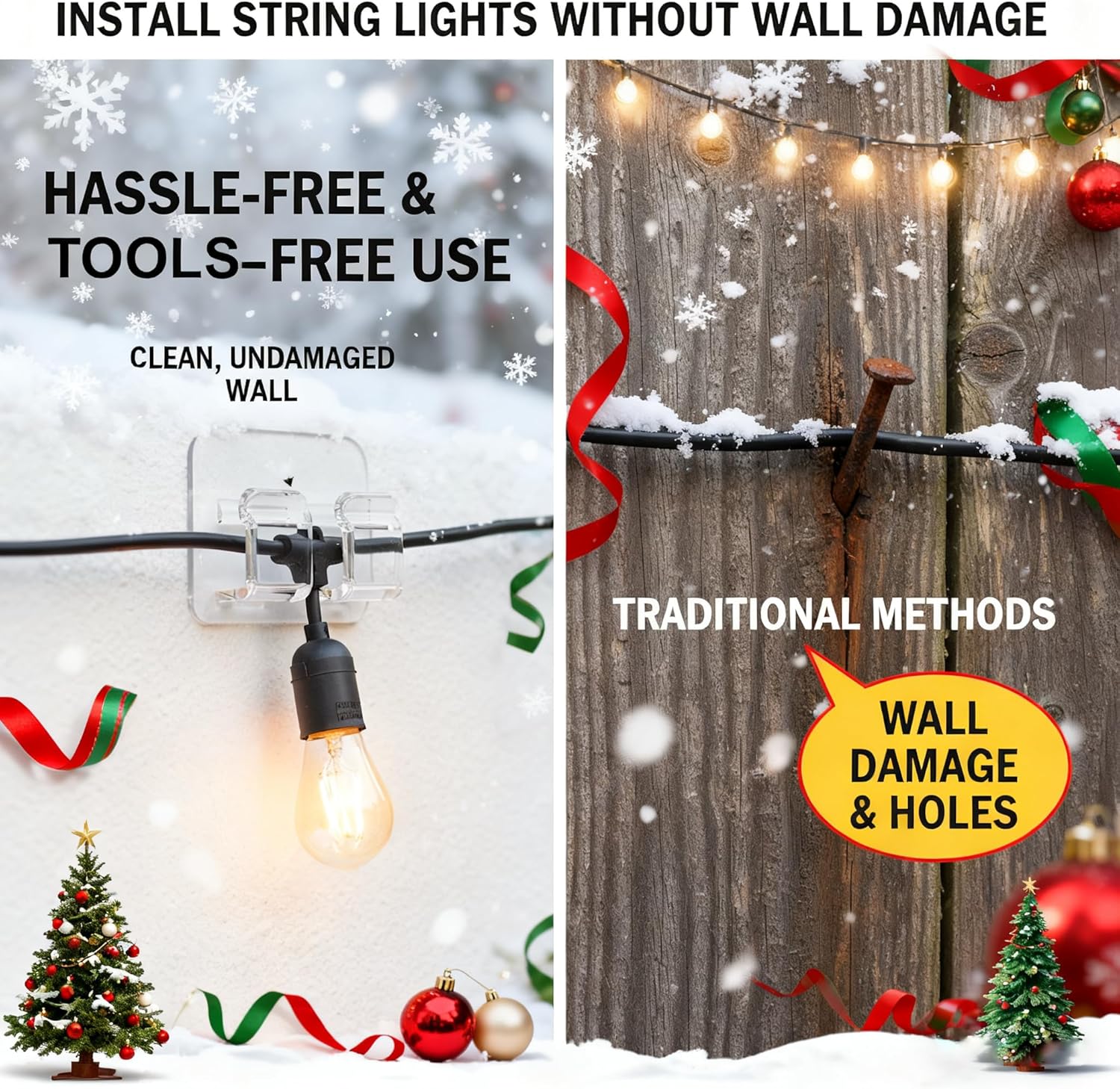 Lar Outdoor String Light Hooks - Reble & Waterproof Adhesive Clips