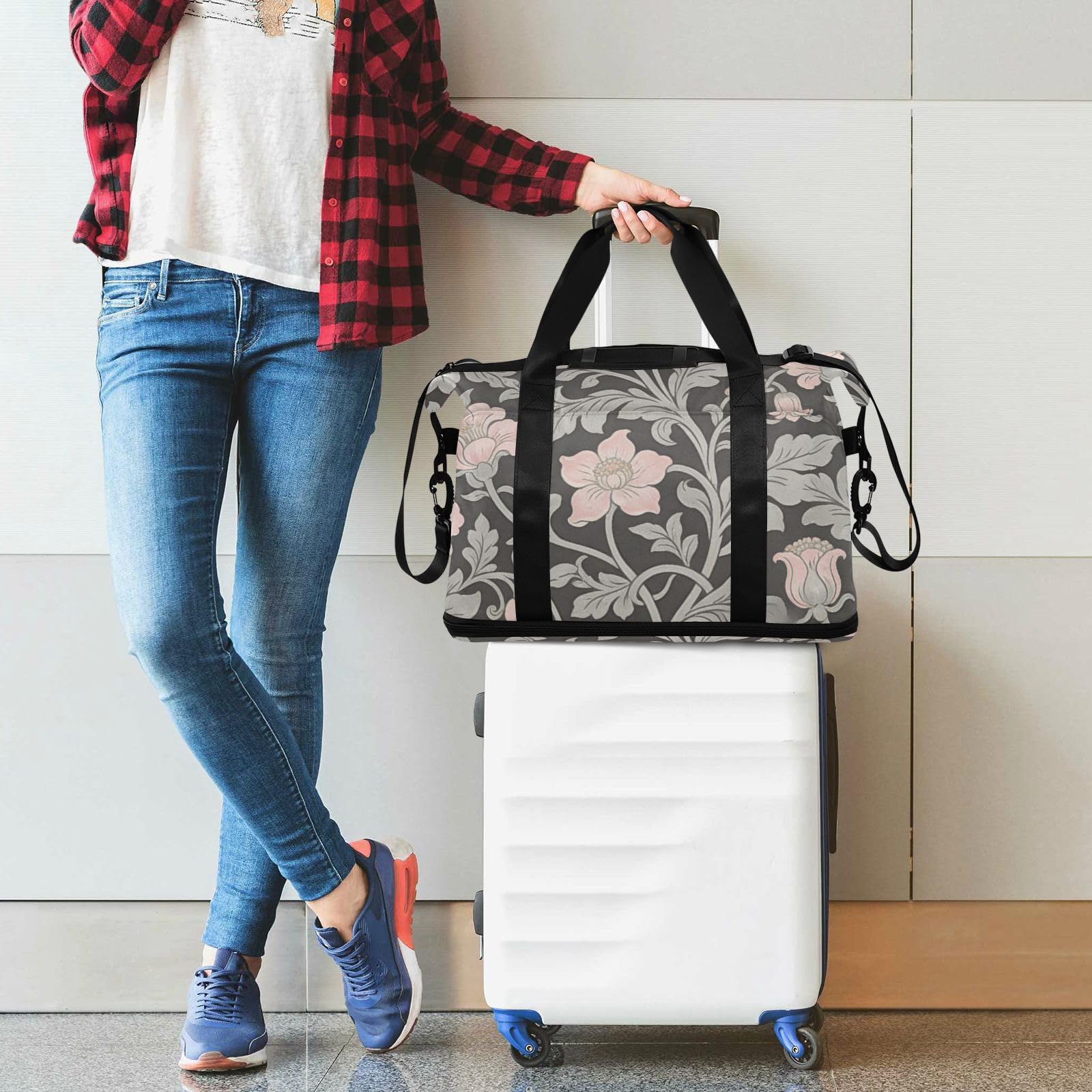 William Morris - Bolsas de lona gris con bolsillo húmedo con correa ajustable, bolsa de entrenamiento deportivo para yoga, impermeable, para hombres y mujeres